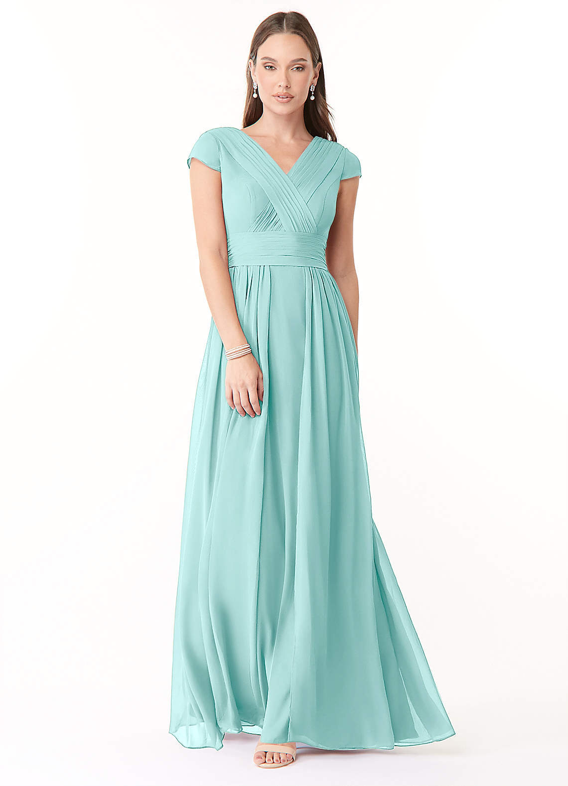 Azazie Organa Bridesmaid Dresses Aqua A-Line Pleated Chiffon Dress image1