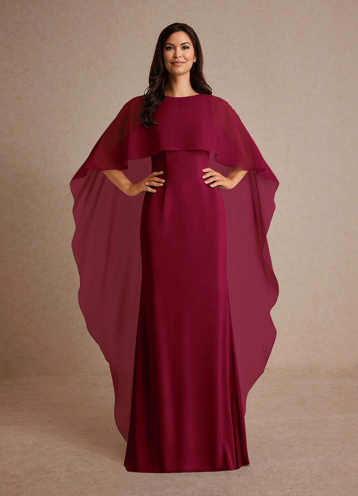 Azazie Milfred vestidos de madre de la novia Vestido de Borgoña de Satén Elástico de Recto con Cuello de barco image1