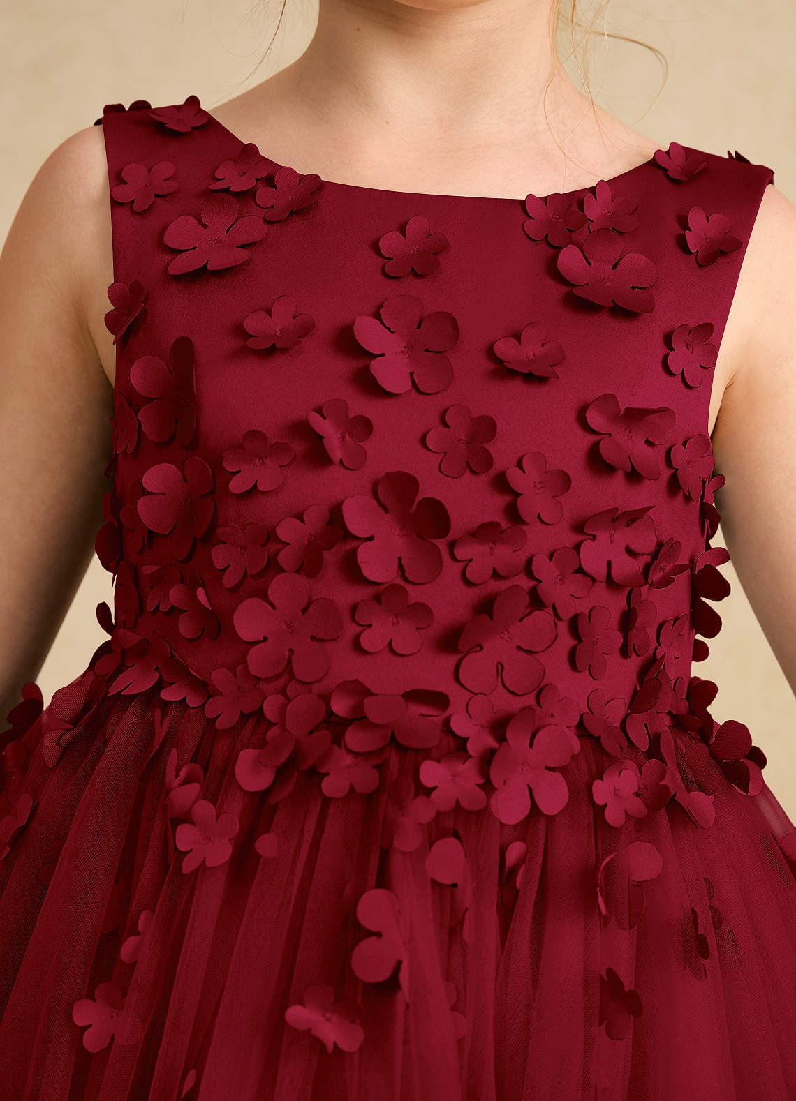 Azazie Lana Flower Girl Dresses Burgundy A-Line Sleeveless Matte Satin Dress image5