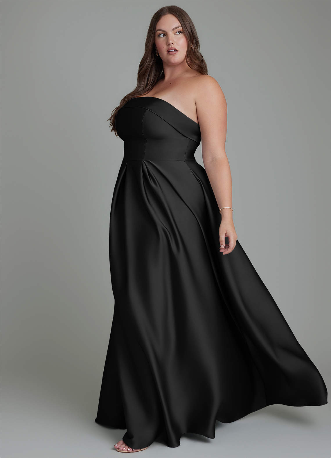 Azazie Lucienne Bridesmaid Dresses Black A-Line Strapless Stretch Satin Convertible Dress image11
