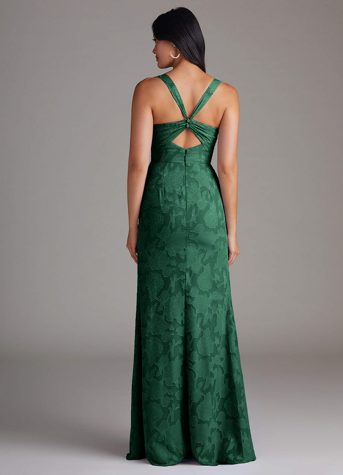 Azazie Mero Bridesmaid Dresses Dark Green Sheath Pleated Floral Burnout Dress image2