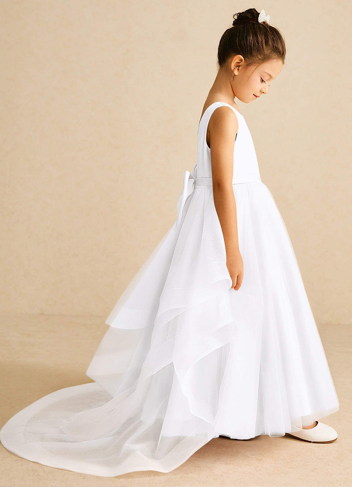 Azazie Pumpkin Flower Girl Dresses White A-Line Bow Tulle Dress image2