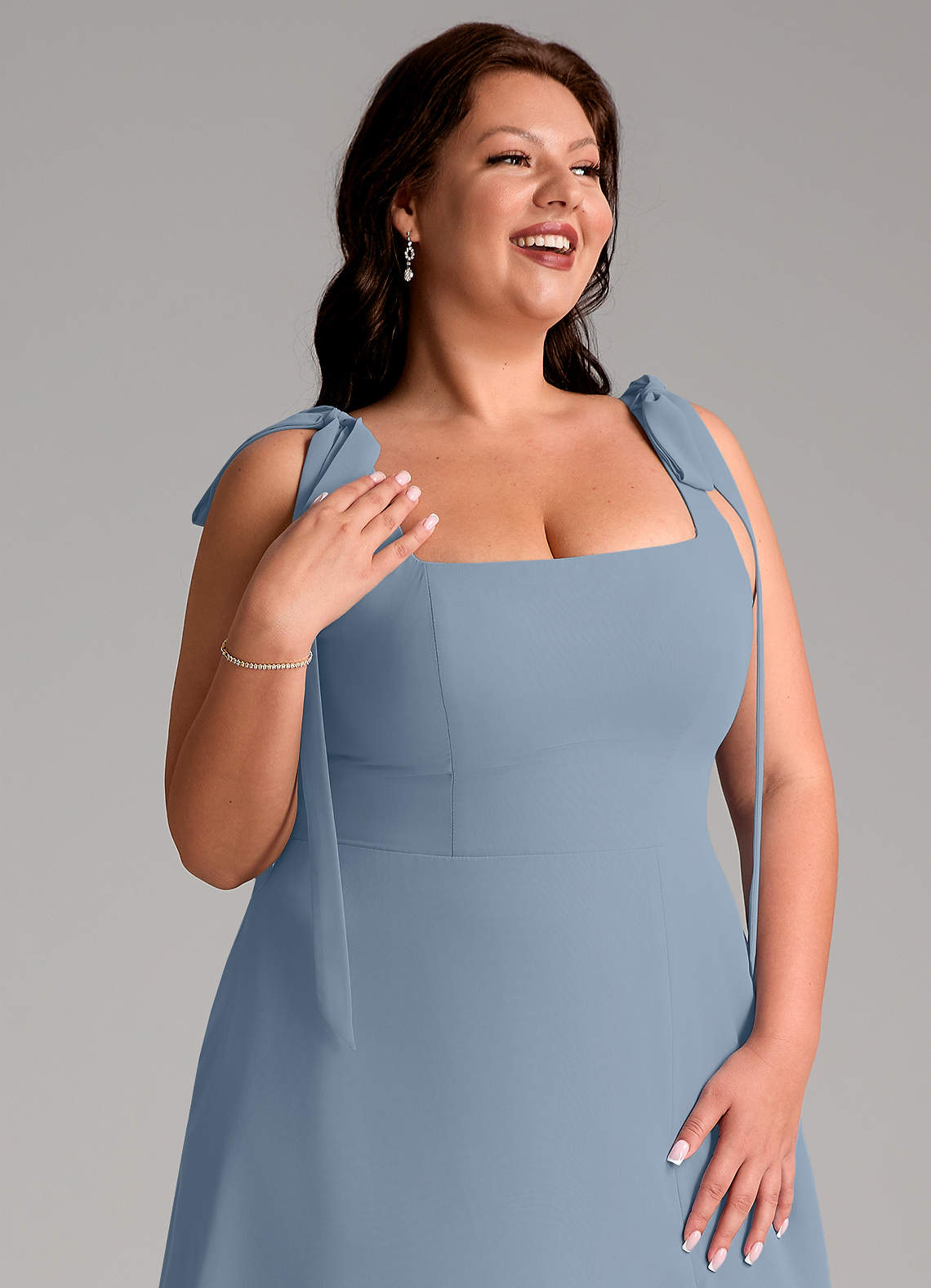 Azazie Debra Bridesmaid Dresses Dusty Blue A-Line with Pockets Chiffon Convertible Dress image12