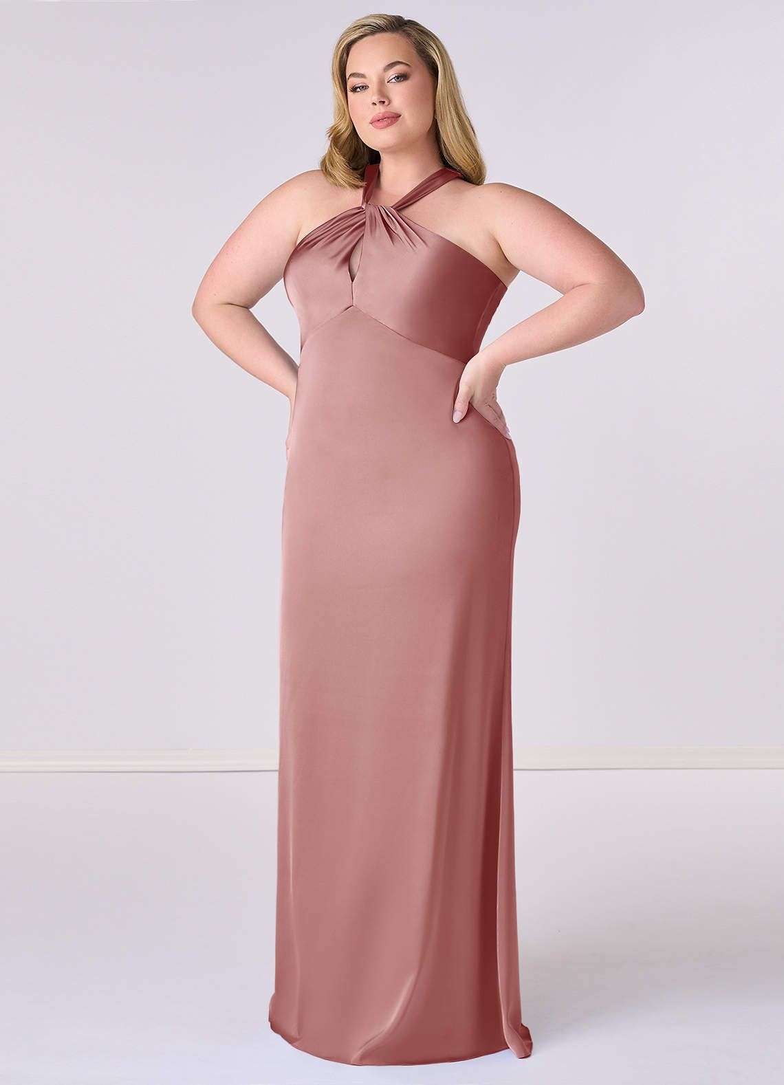 Barbie ♥ Azazie Bridesmaid Dresses Dusty Rose Sheath Stretch Satin Dress image6