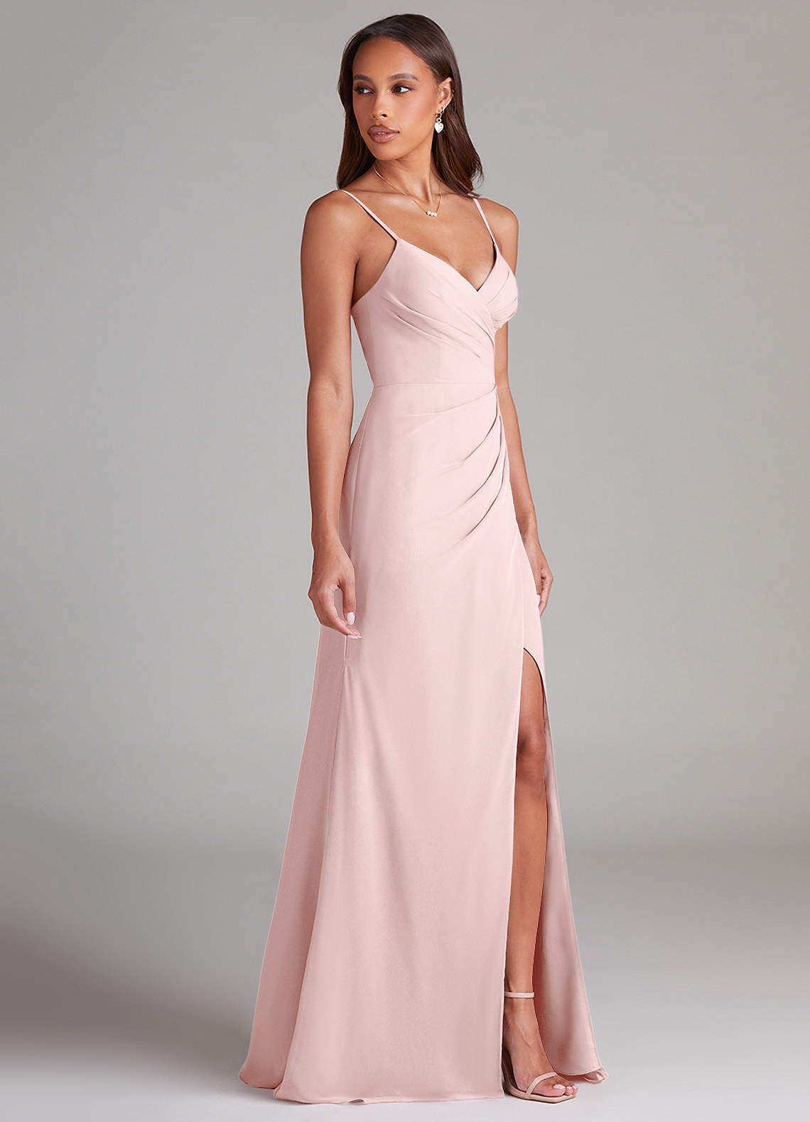 Azazie Maci Brudtärnklänningar Klä av Tubklänning i Chiffong Plisserad Rodnande Rosa image3