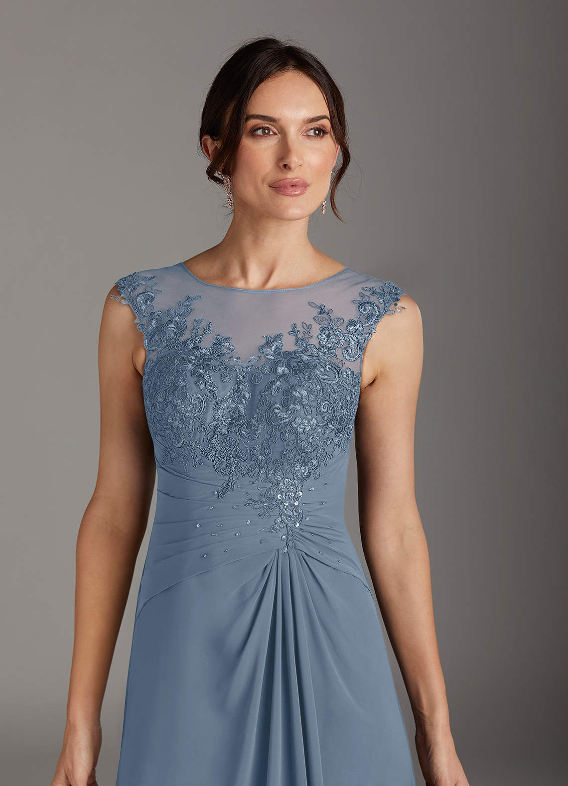 Azazie Endora Mother of the Bride Dresses Dusty Blue A-Line Scoop Lace Chiffon Dress image1