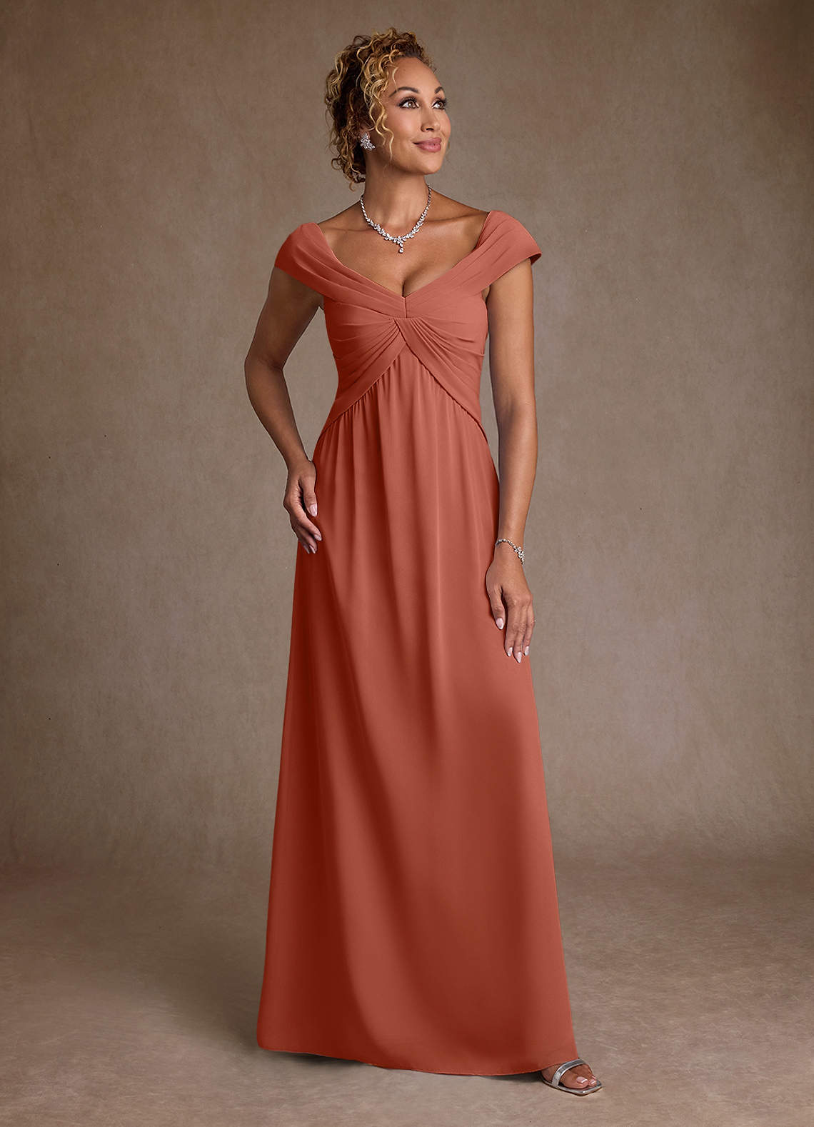 Azazie Myrtle Kleider für die Brautmutter A-Linie Plissee Chiffon Kleid Lehm image1