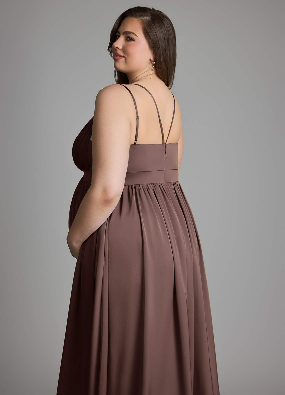 Azazie Emree Maternity Bridesmaid Dresses A-Line Stretch Satin Floor-Length Dress with Pockets image9