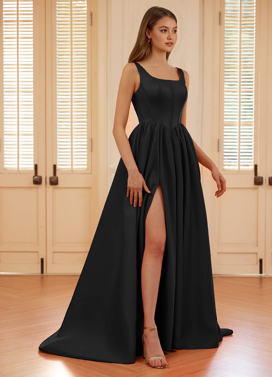 Azazie 2026 Sexy Corset Lace Up A-Line Prom Dress Black Gown