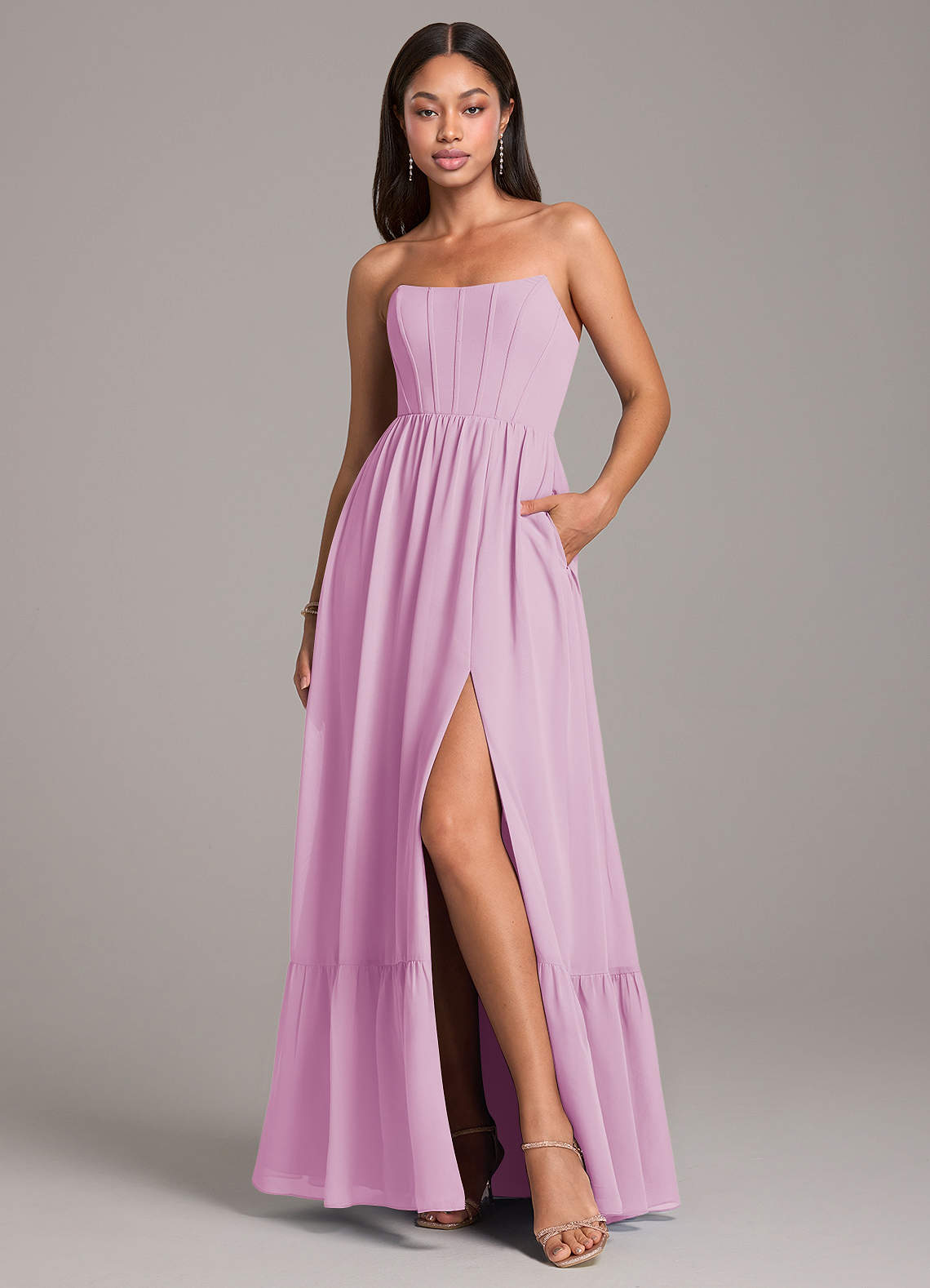 Azazie Kailee Bridesmaid Dresses Candy Pink A-Line with Pockets Chiffon Dress image1