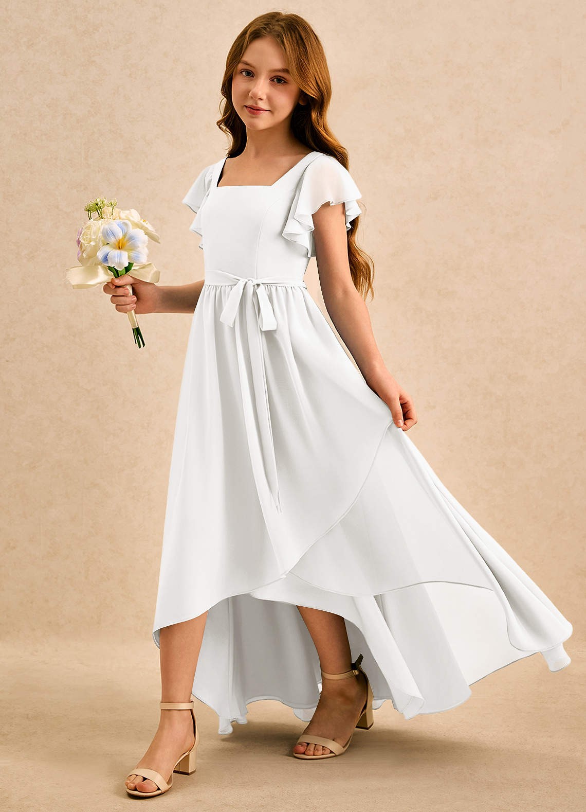 Azazie Milly Girls Formal Flower Girl Klänningar Klä A-Line i Chiffong Plisserad image5
