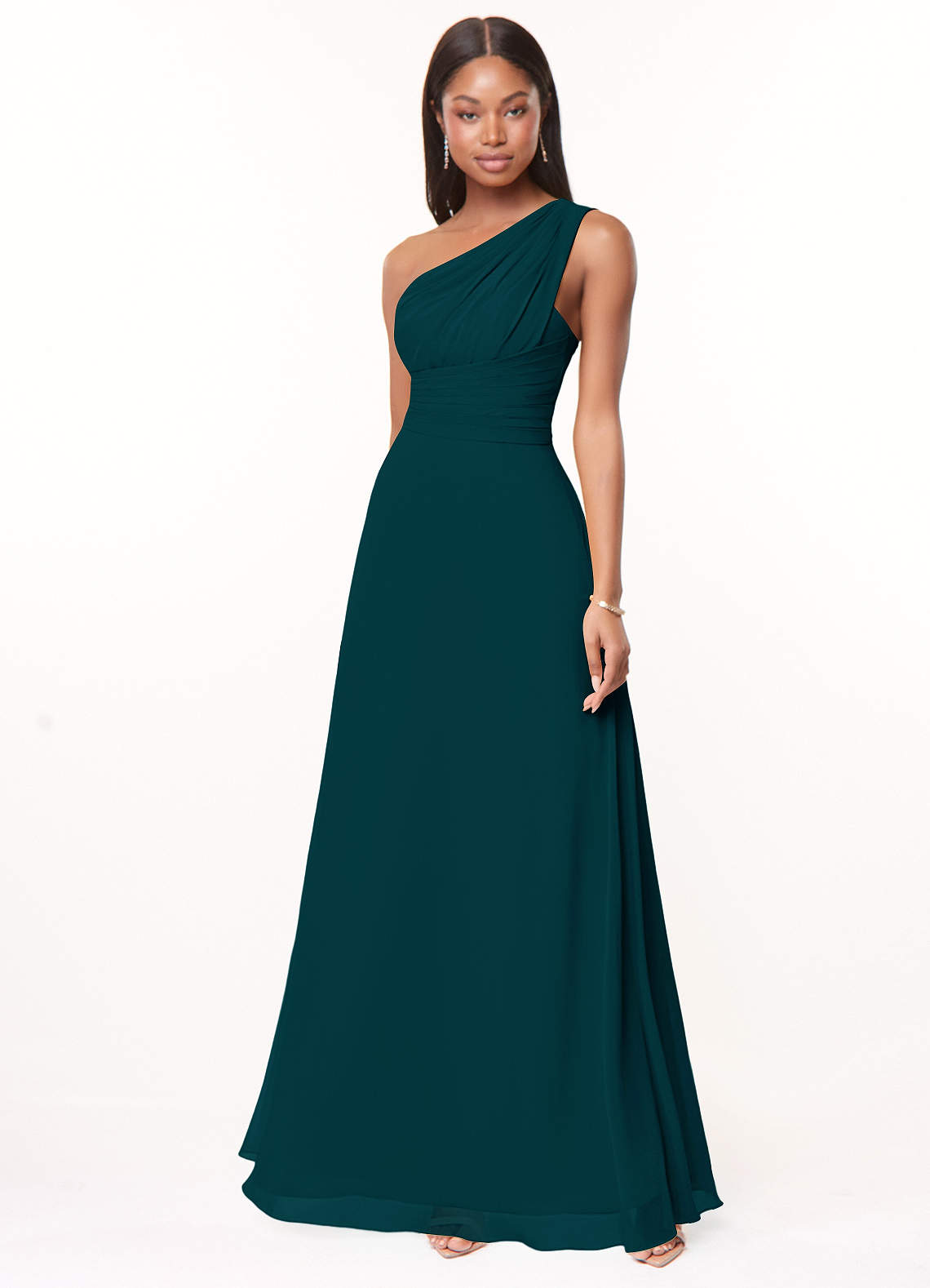 Azazie A-Line Illusion Floor-Length Chiffon Bridesmaid Dresses - Pine