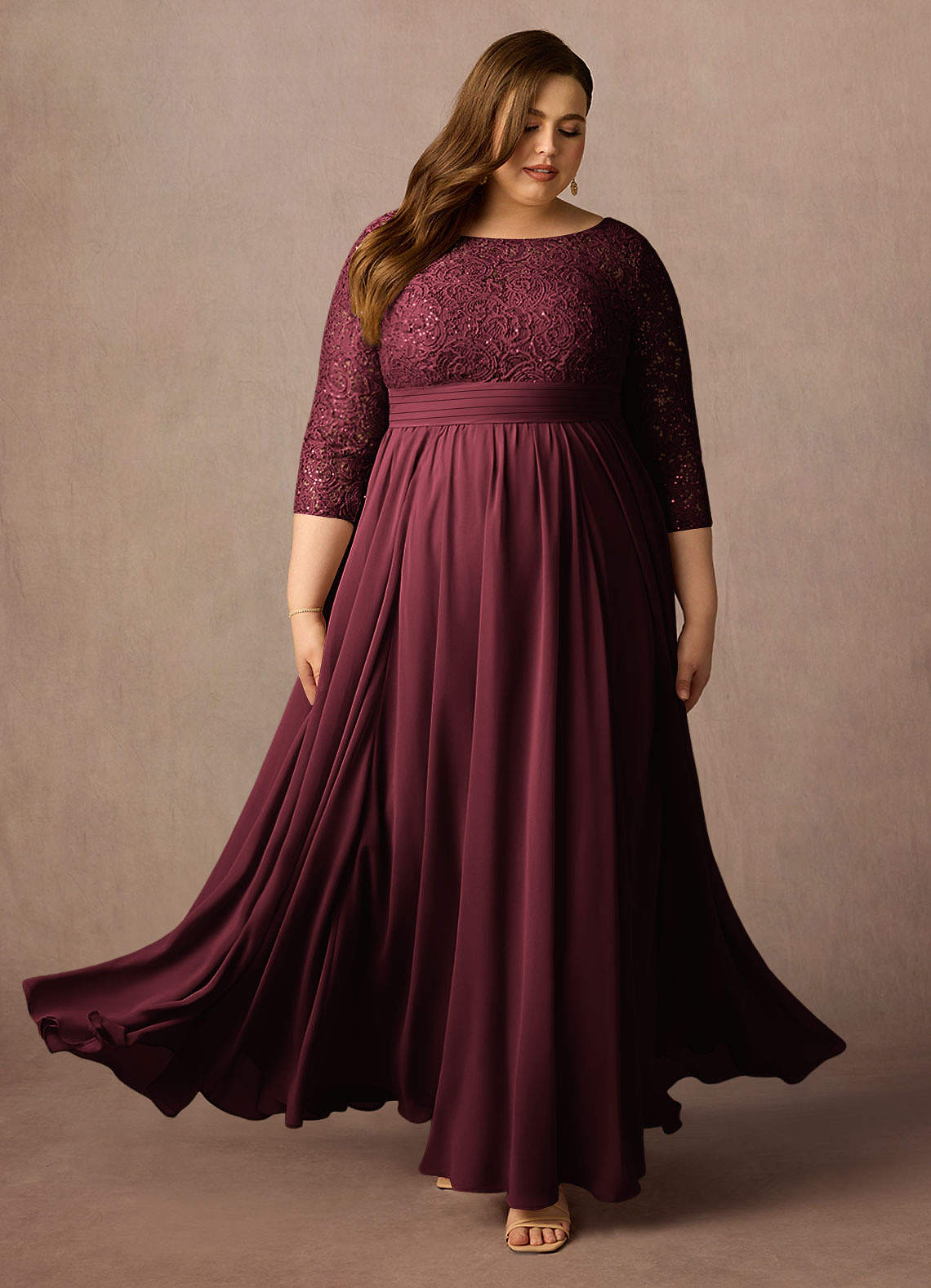 Azazie Carmena Vente Finale Robe Trapèze en Mousseline de soie Paillettes Cabernet image11