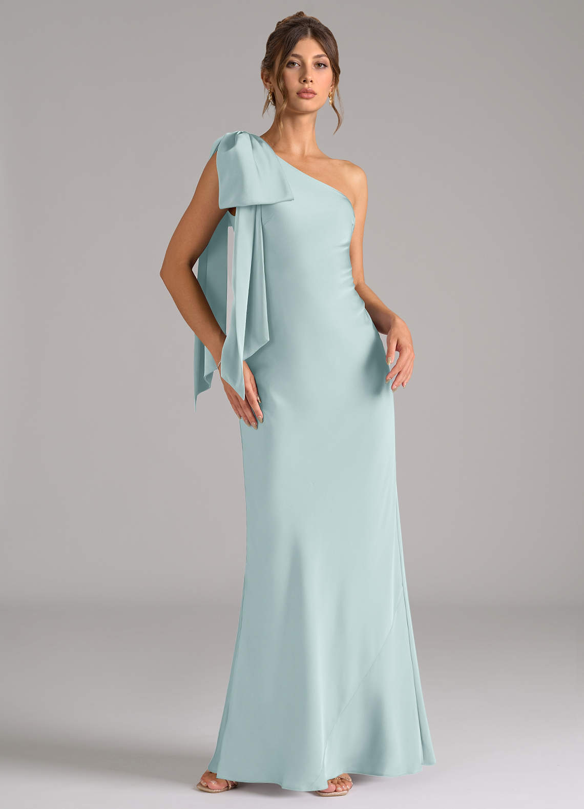 Azazie Capri Bridesmaid Dresses Mist Mermaid One Shoulder Stretch Satin Dress image1
