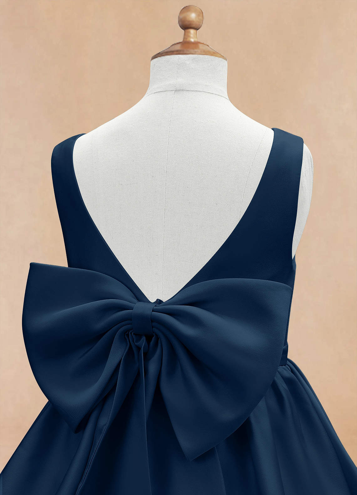 Azazie Margie Flower Girl Dresses Dark Navy A-Line Bow Stretch Satin Dress image6