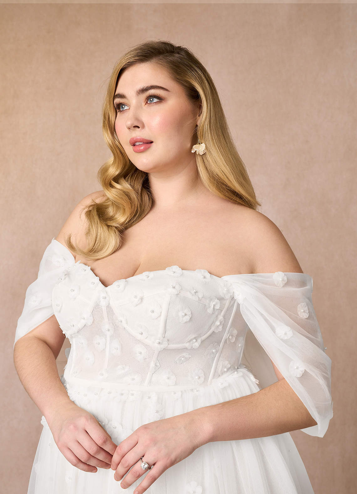 Azazie Airellie Wedding Dresses Diamond White A-Line Off the Shoulder Tulle Dress image15