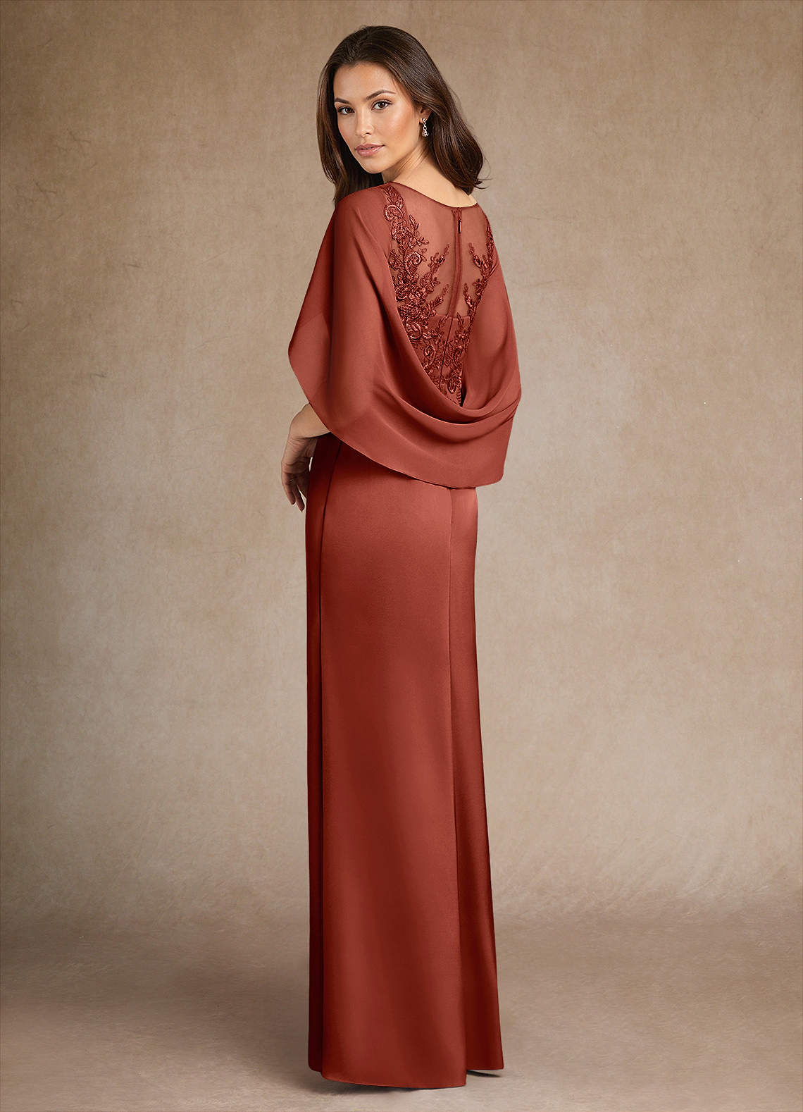 Azazie Hera Mother of the Bride Dresses Terracotta A-Line Lace Stretch Satin Dress image2