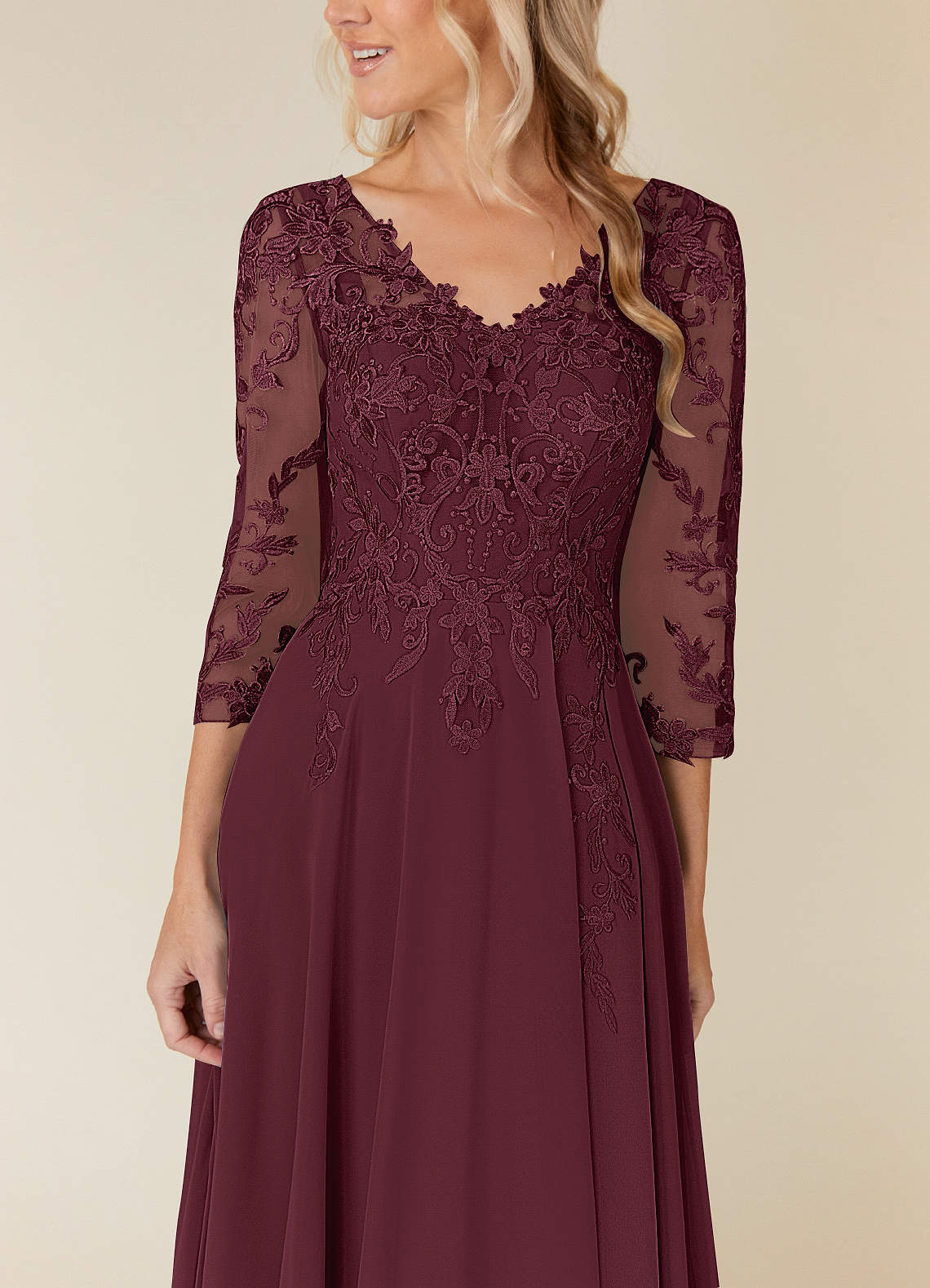Azazie Noella Mother of the Bride Dresses Cabernet A-Line V-Neck Lace Chiffon Dress image5