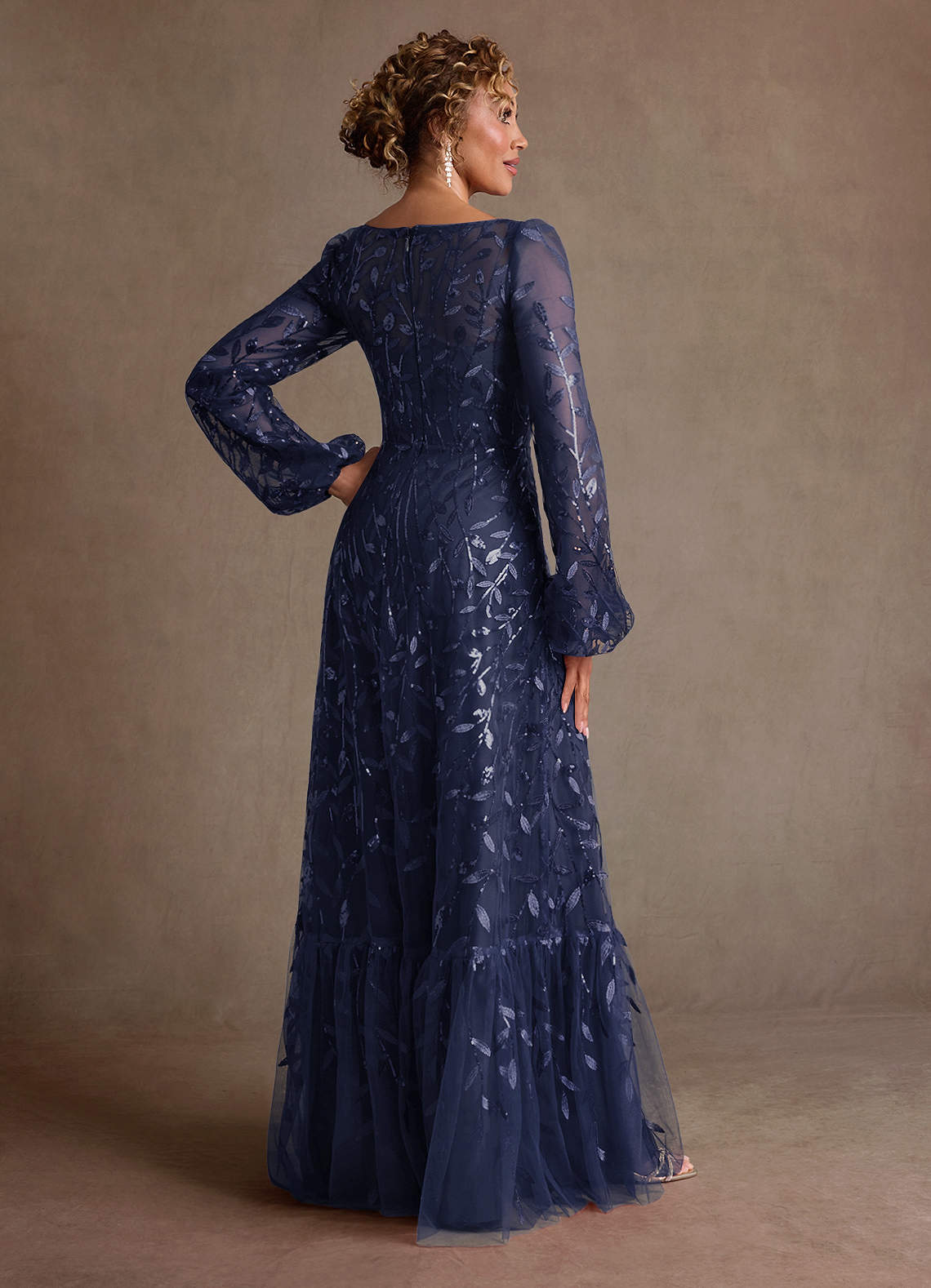 Azazie Mazie Dark Navy A-Line Lace Tulle Dress | Azazie