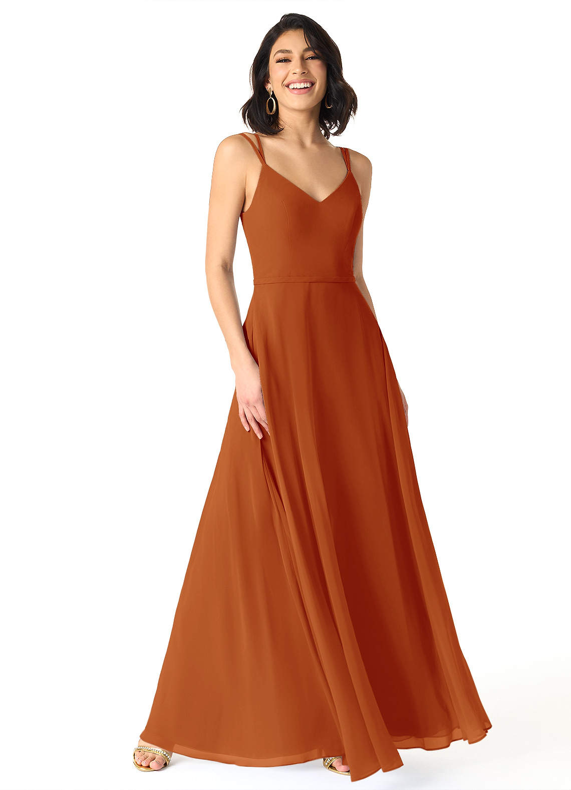 Azazie Janine Robes de demoiselle d'honneur Robe Trapèze en Mousseline de soie Col en V Paprika image1