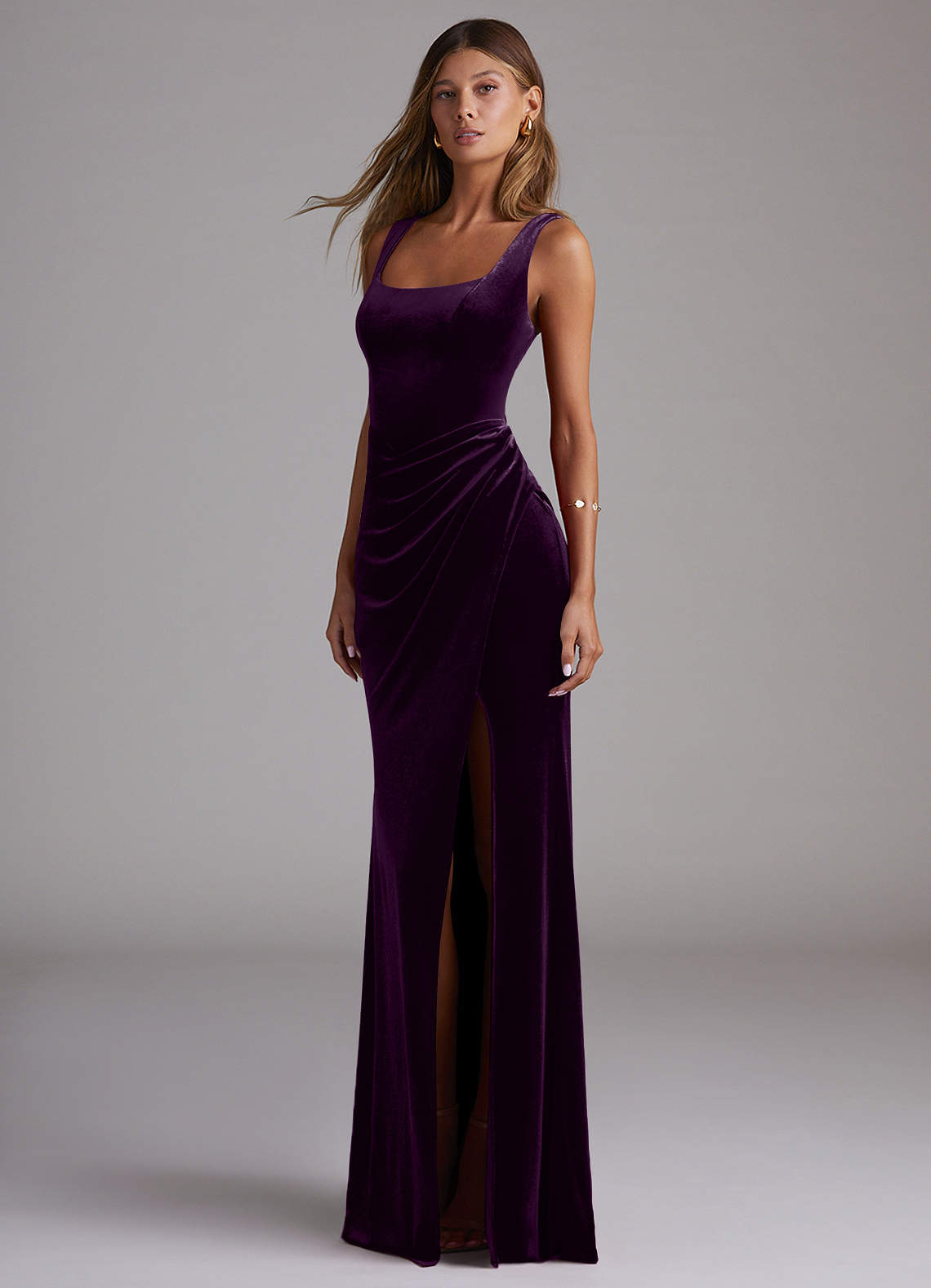 Azazie Mero Bridesmaid Dresses Grape Mermaid Pleated Velvet Dress image3
