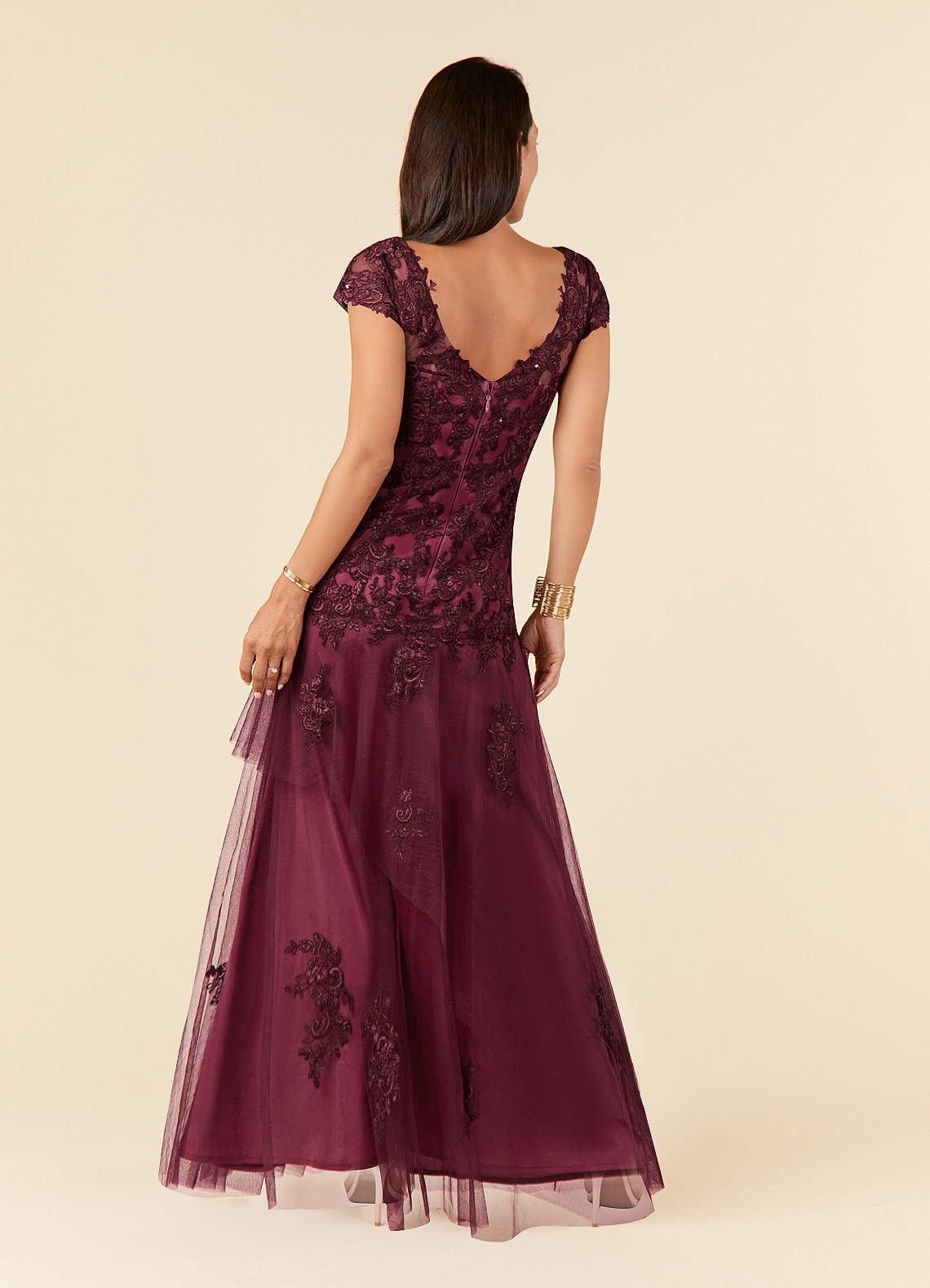 Azazie Romy Mother of the Bride Dresses Cabernet Mulberry Mermaid V-Neck Sequins Tulle Dress image3