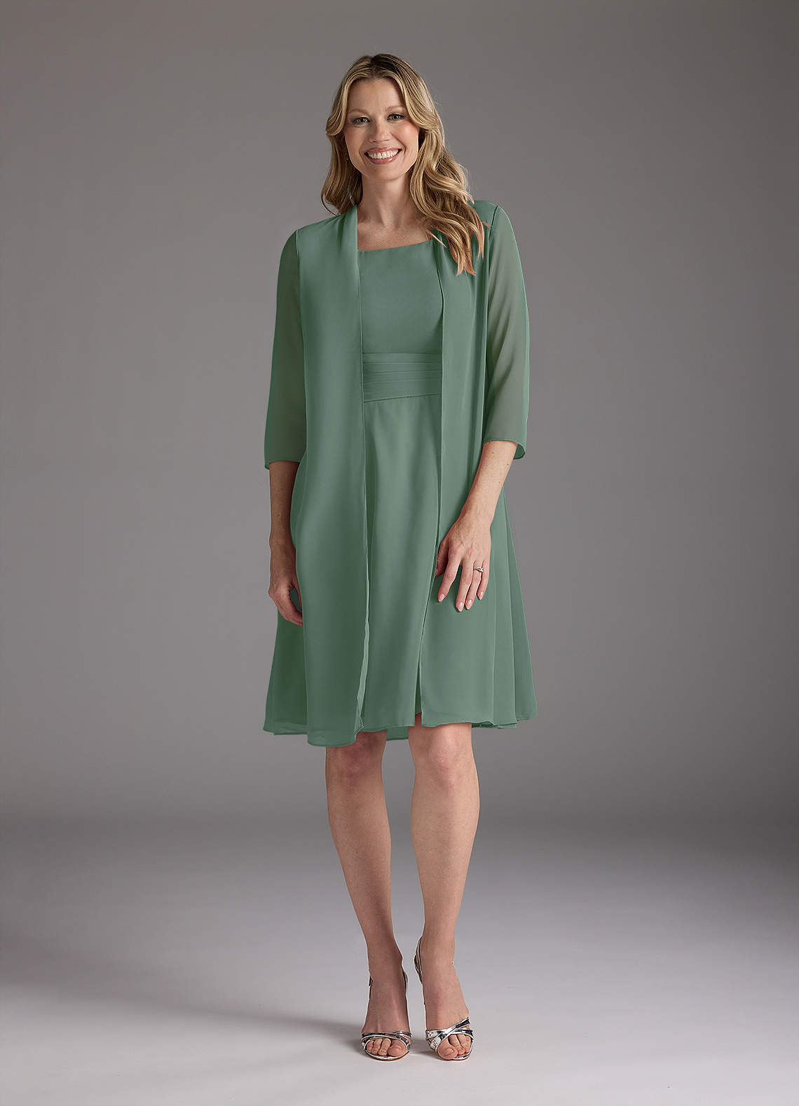 Azazie Shirley Mother of the Bride Dresses Eucalyptus A-Line Scoop Pleated Chiffon Dress image1