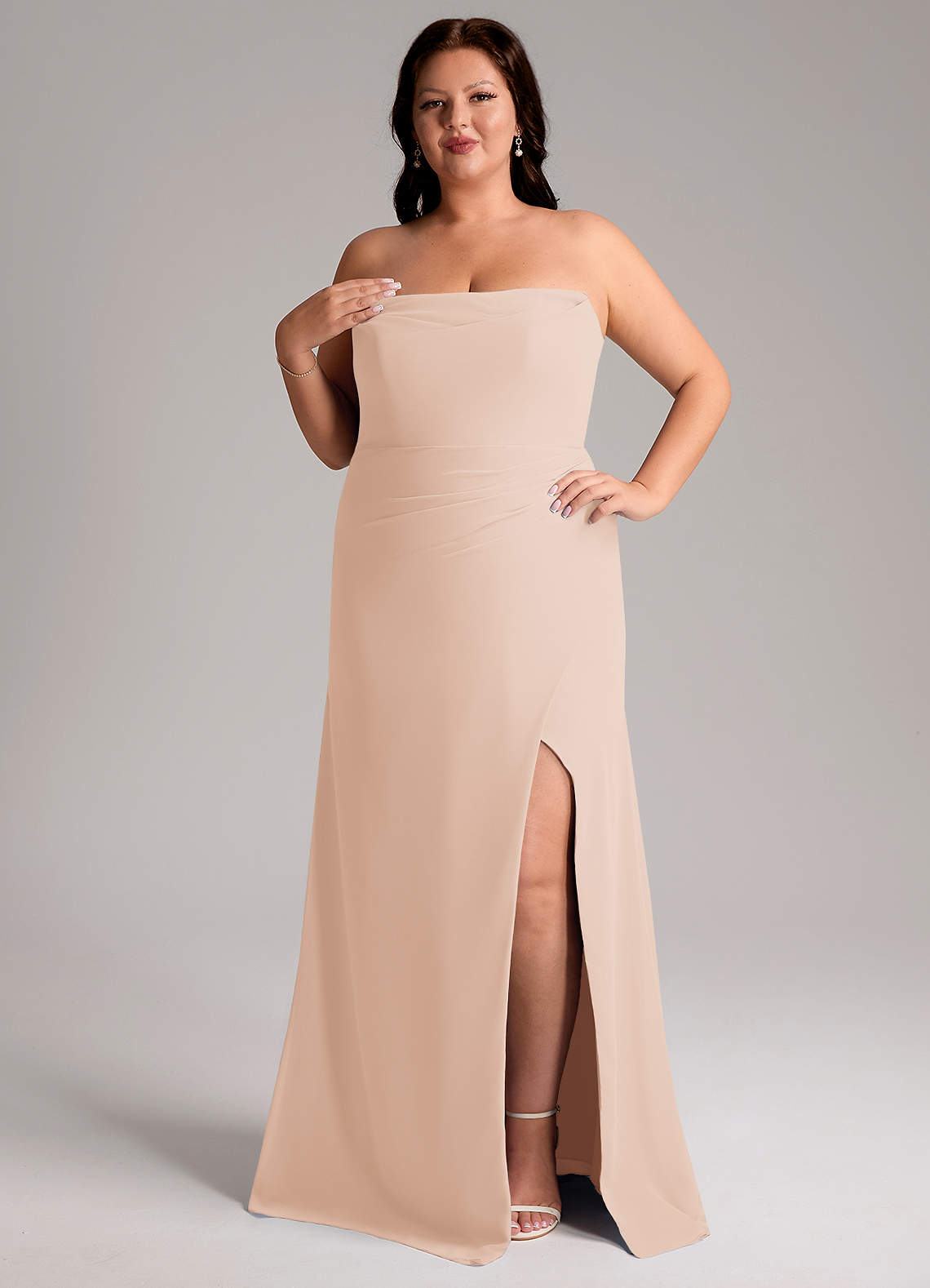 Azazie Leonis Bridesmaid Dresses English Rose Sheath Strapless Chiffon Convertible Dress image11