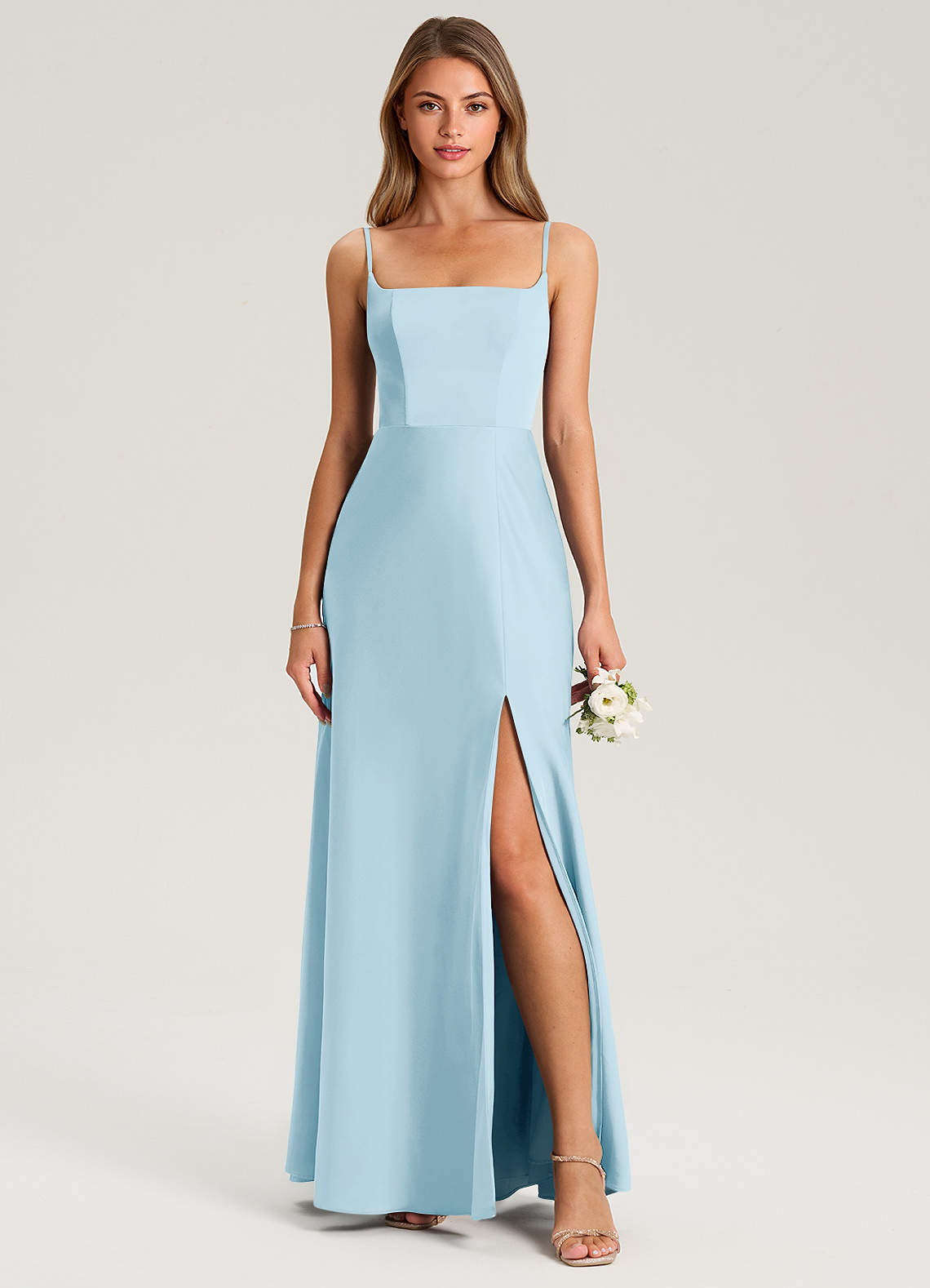 Azazie Lidia Bridesmaid Dresses Sky Blue Mermaid Side Slit Stretch Satin Dress image9