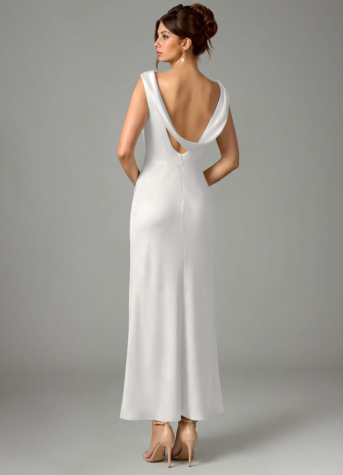 Azazie Kieryn Bridesmaid Dresses White Mermaid Pleated Stretch Satin Dress image4