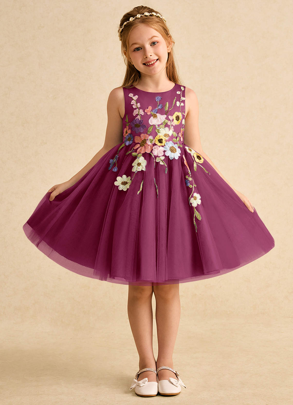 Azazie Prima vestidos de niña de las flores Vestido de Mora de Tul de Corte En A con Lazo image1