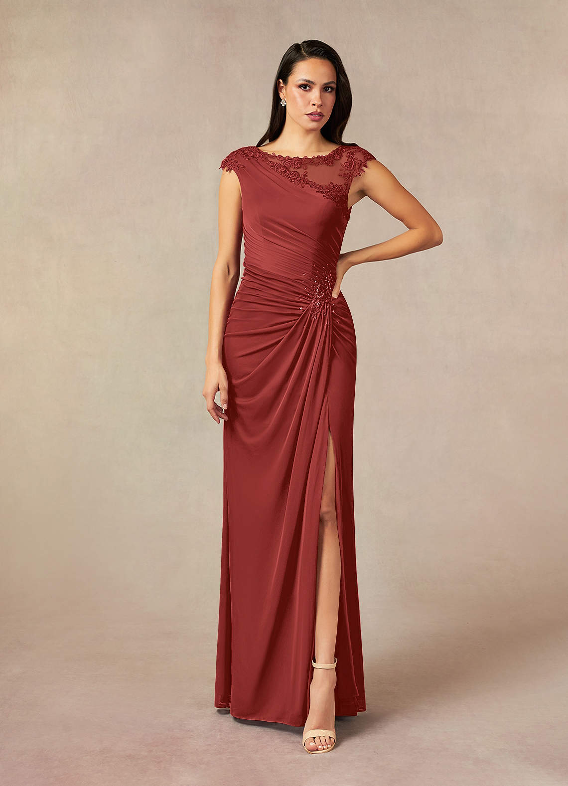 Azazie Oliniana Mother of the Bride Dresses Rust Mermaid Lace Mesh Dress image1