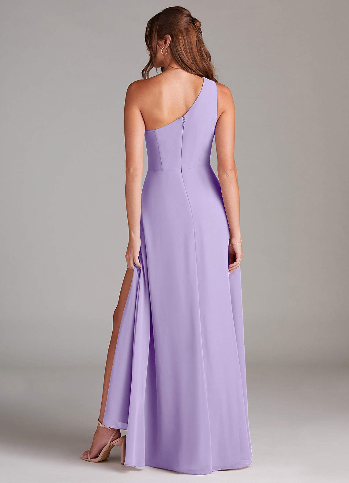 Azazie Brooke Bridesmaid Dresses Lilac A-Line One Shoulder Chiffon Dress image6