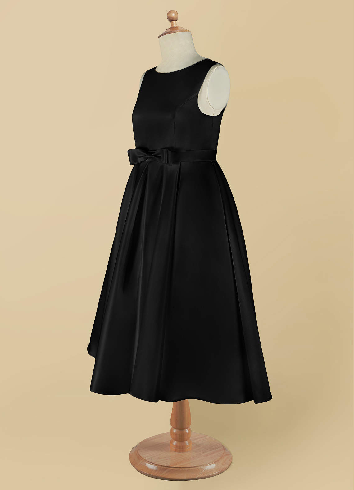 Azazie Coco Black A-Line Bow Matte Satin Dress | Azazie DE