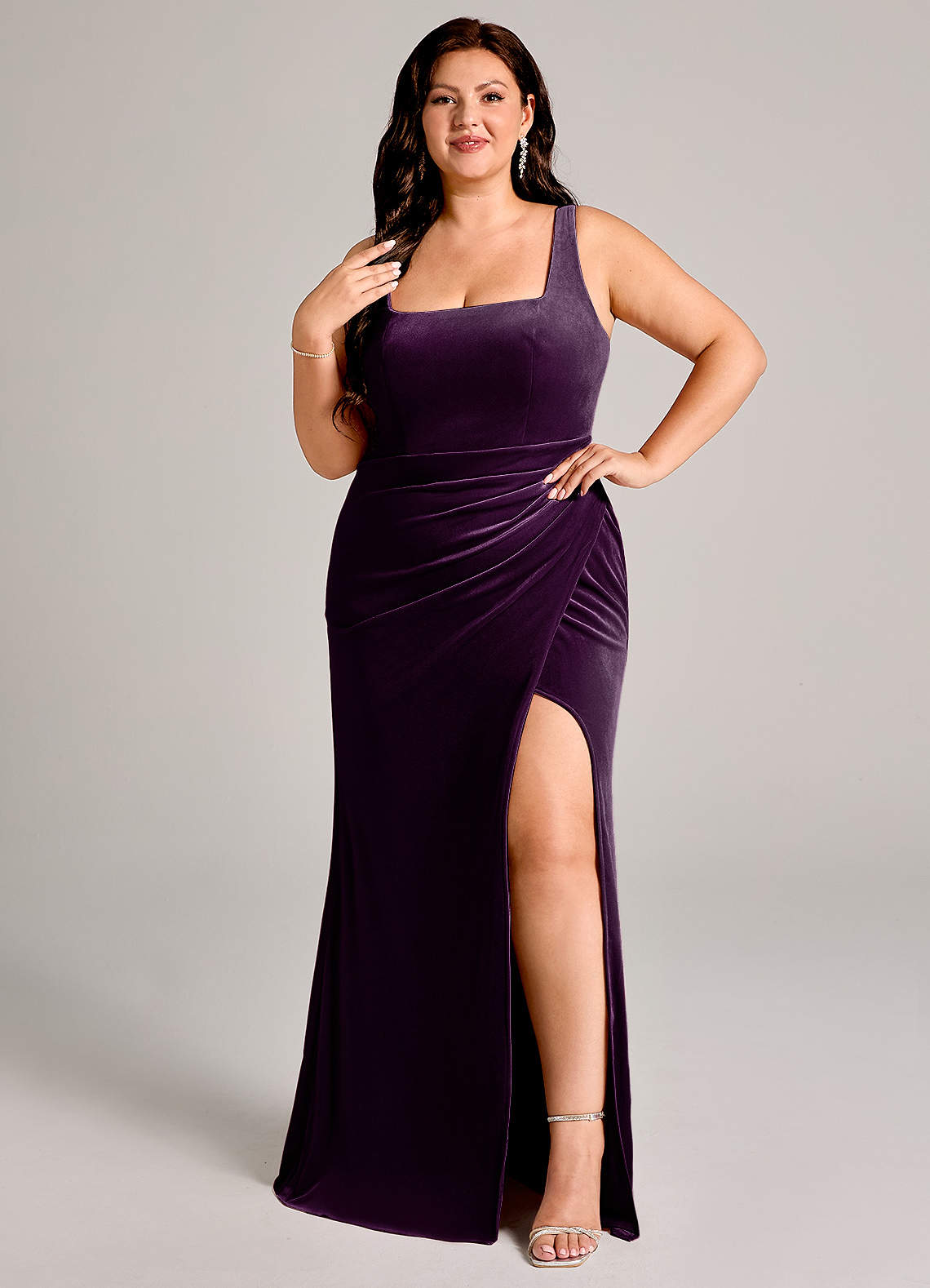 Azazie Mero Bridesmaid Dresses Grape Mermaid Pleated Velvet Dress image7