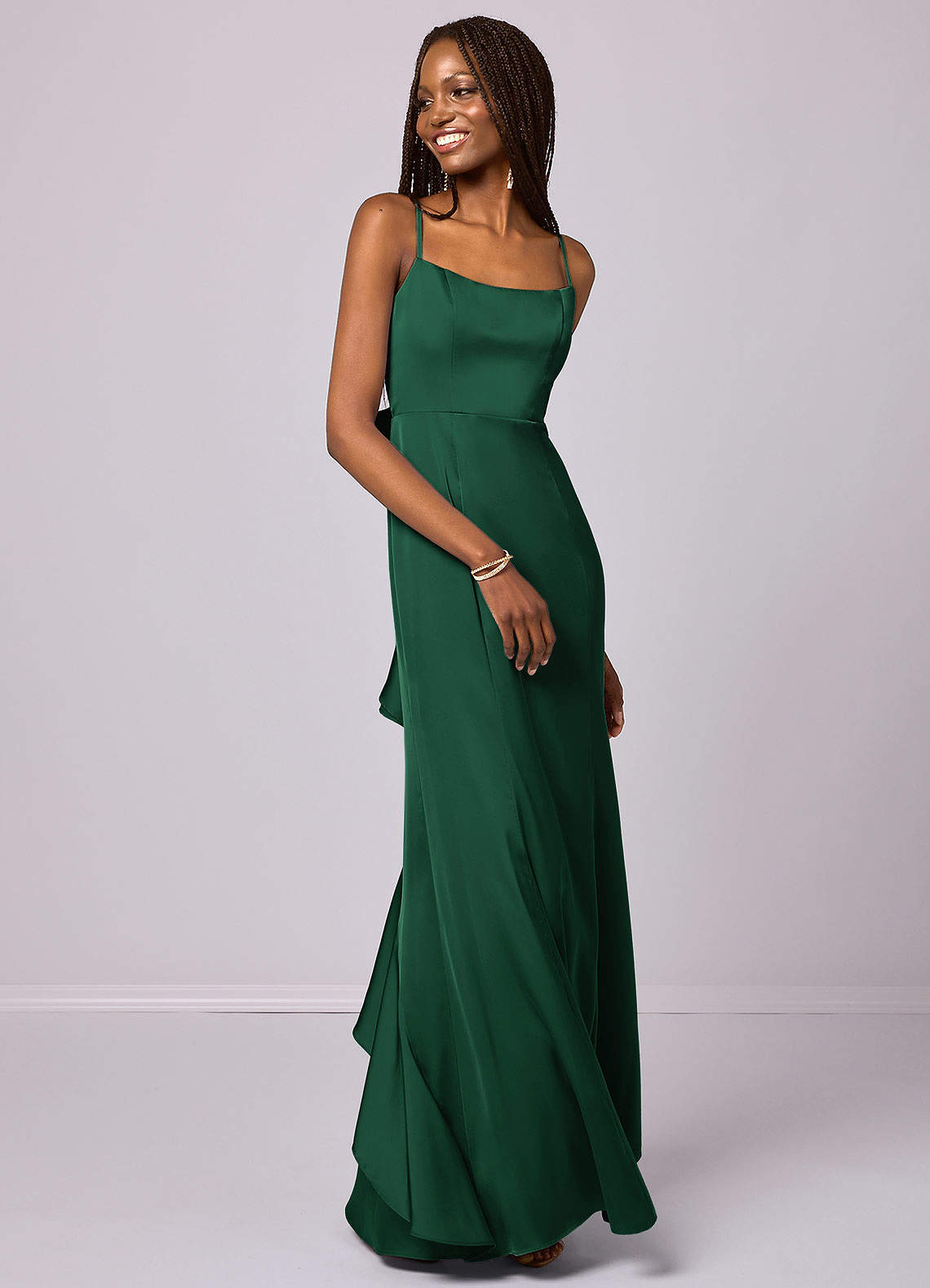 Barbie ♥ Azazie Bridesmaid Dresses Dark Green Mermaid Bow Stretch Satin Dress image2