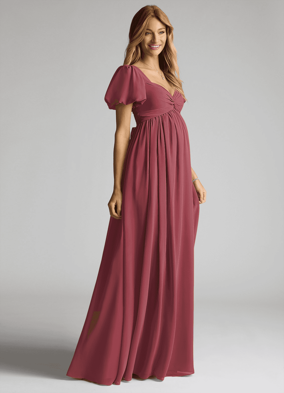 Azazie Madisynn At-home Try On Dresses Bow Chiffon Floor-Length Dress image2