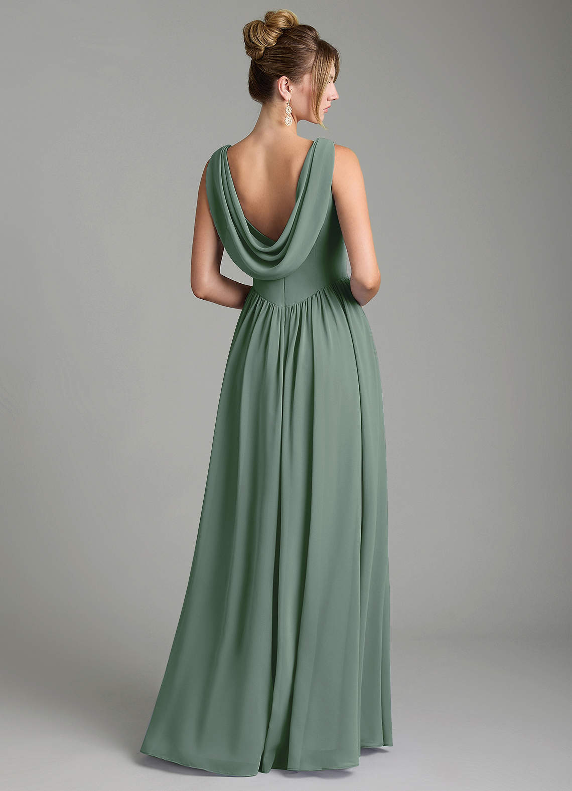 Azazie Novi Bridesmaid Dresses Eucalyptus A-Line Pleated Chiffon Dress image4