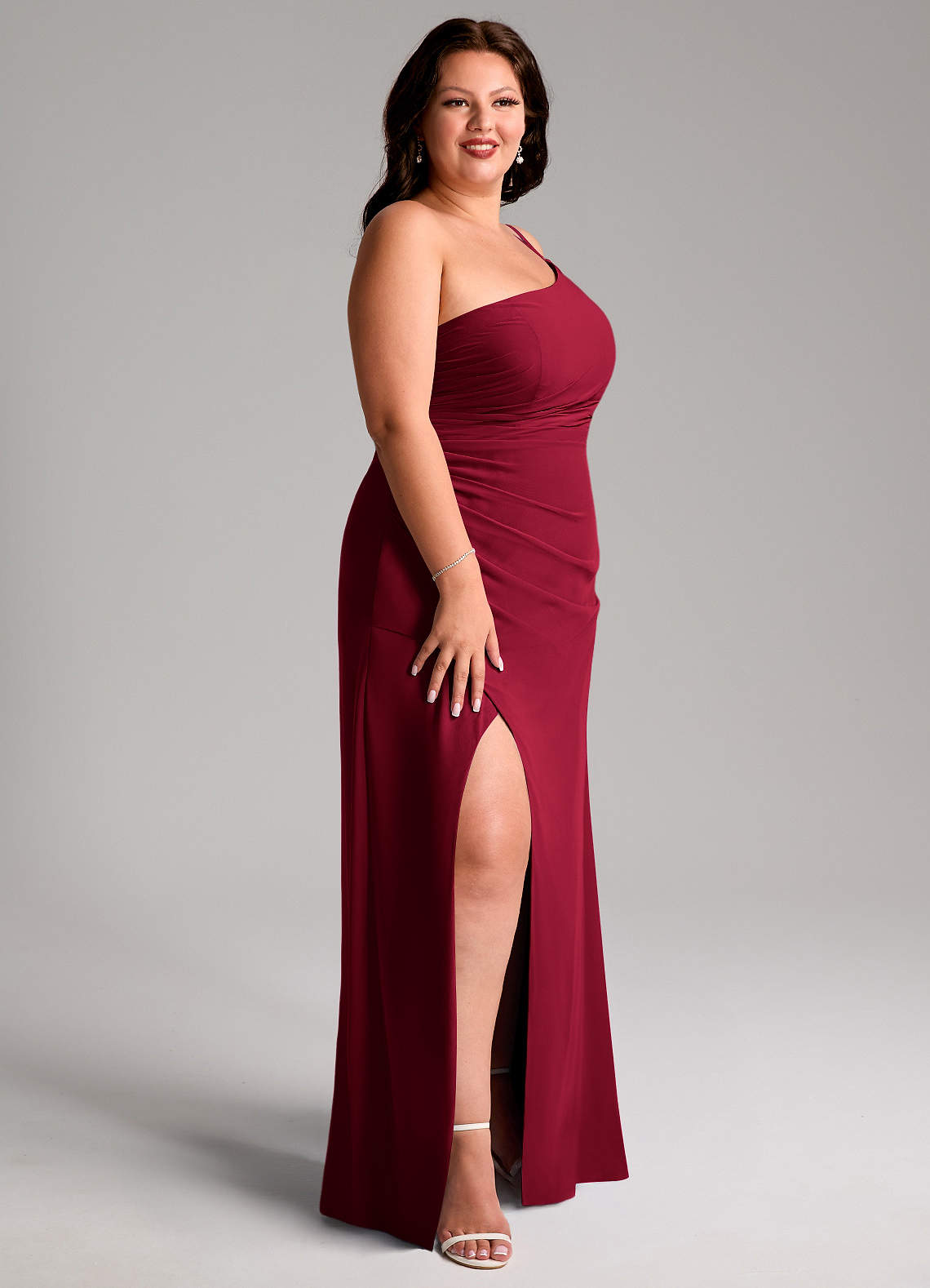Azazie Sheath One-Shoulder Floor-Length Chiffon Bridesmaid Dresses - Burgundy Azazie Sheath One-Shoulder Floor-Length Chiffon Bridesmaid Dresses - Burgundy