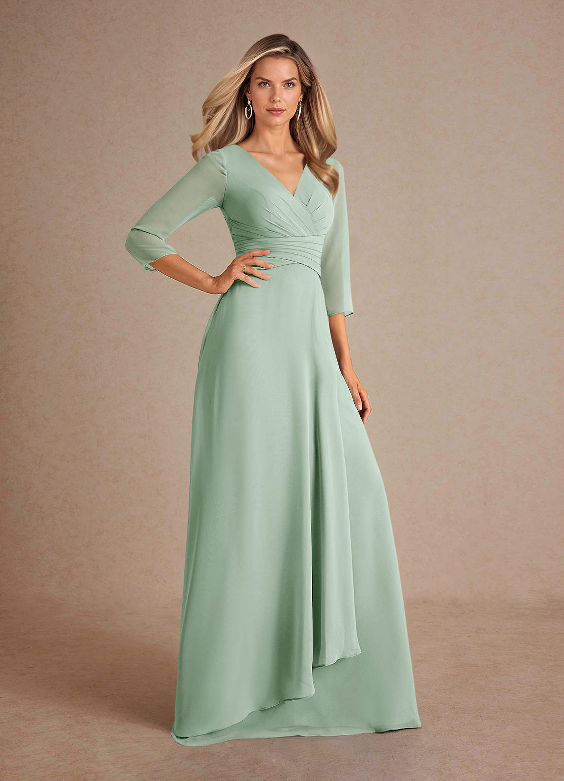 Azazie Mayfield Abiti per la Madre della Sposa Abito A-Line in Chiffon Plissettato Agave image3
