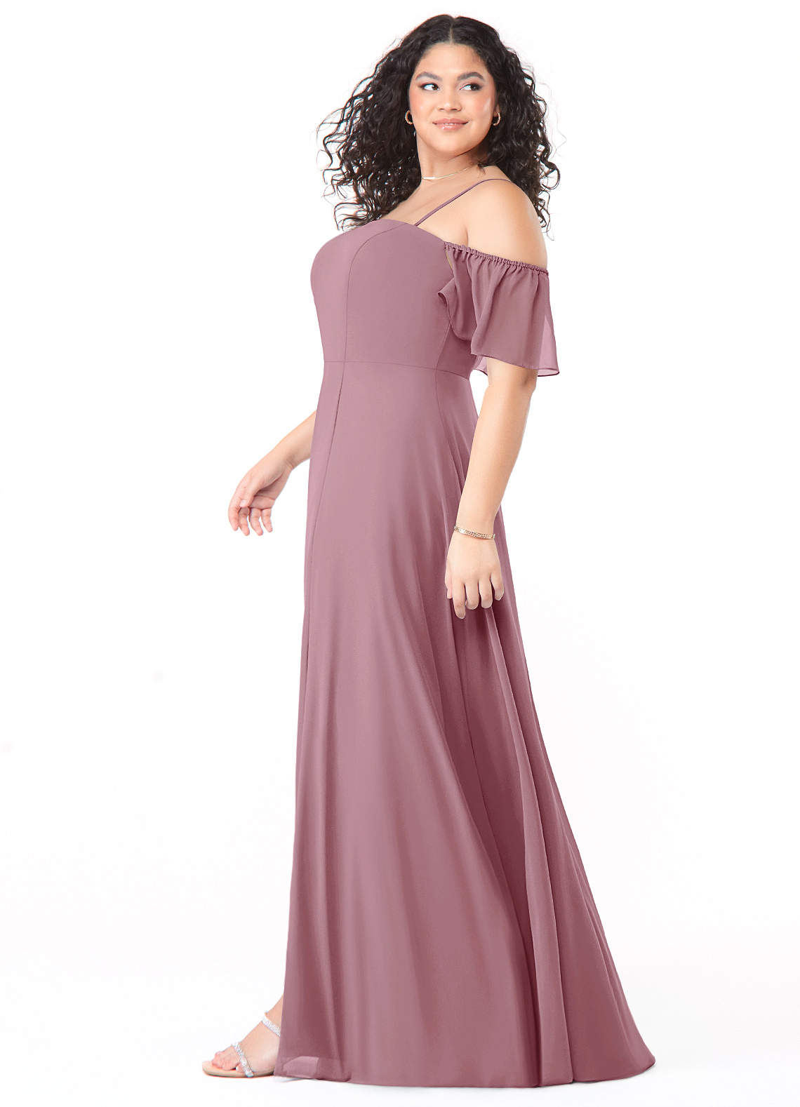 Azazie Sue Bridesmaid Dresses A-Line Off the Shoulder Chiffon Floor-Length Dress image1