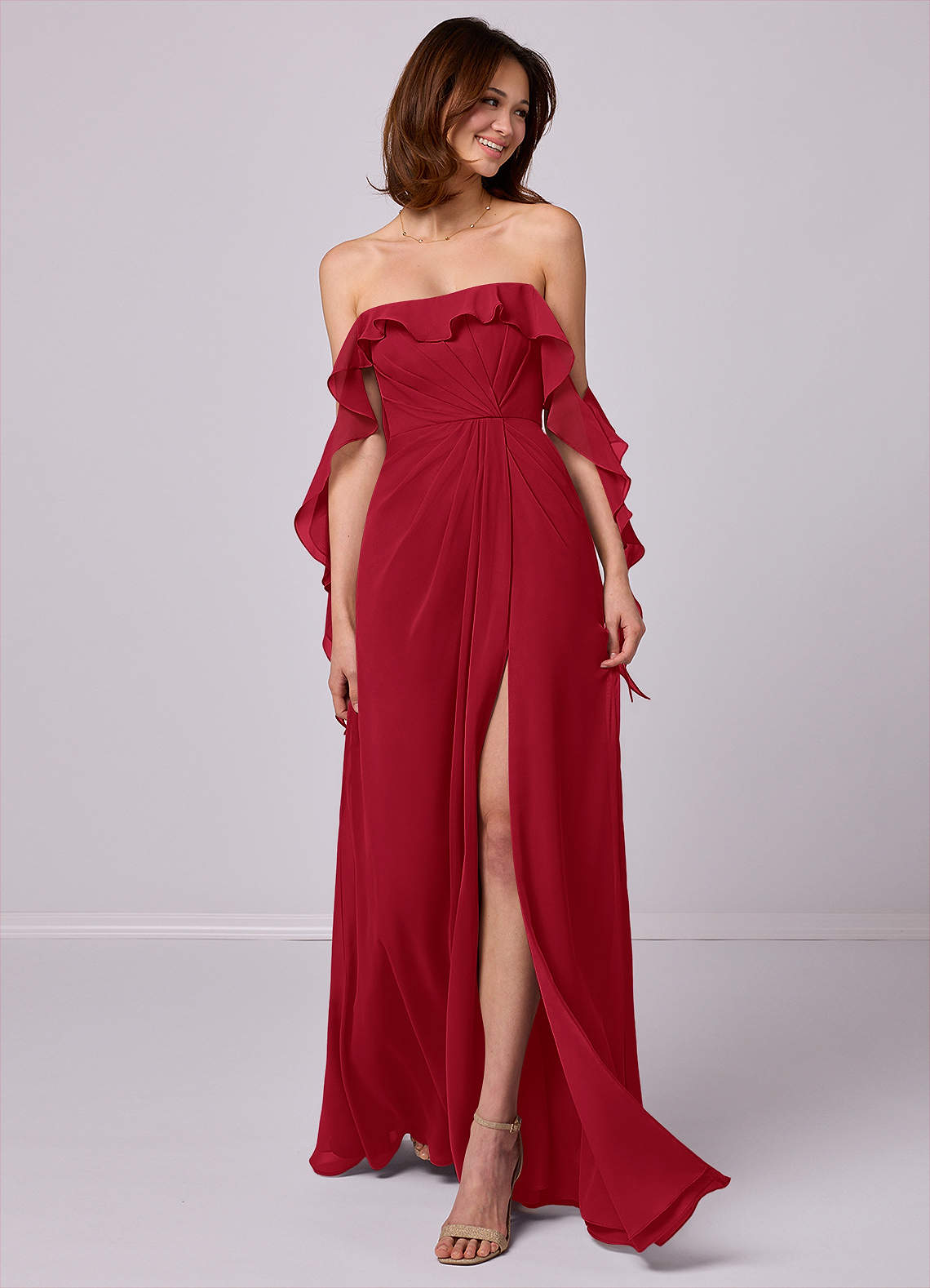 Barbie ♥ Azazie Bridesmaid Dresses Scarlet A-Line Off the Shoulder Chiffon Convertible Dress image1