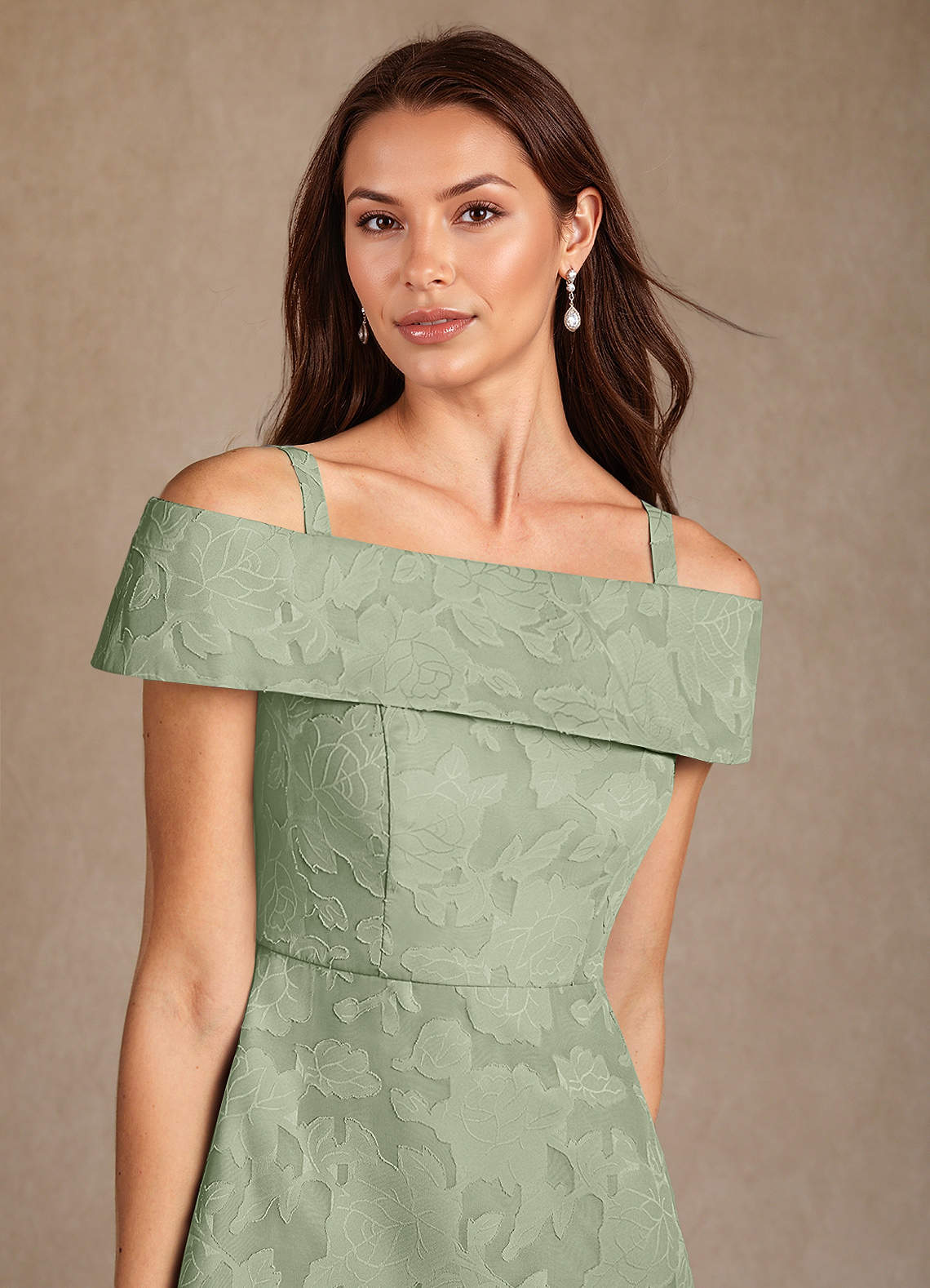 Azazie Medford Mother of the Bride Dresses Dusty Sage A-Line Off the Shoulder Floral Burnout Dress image6