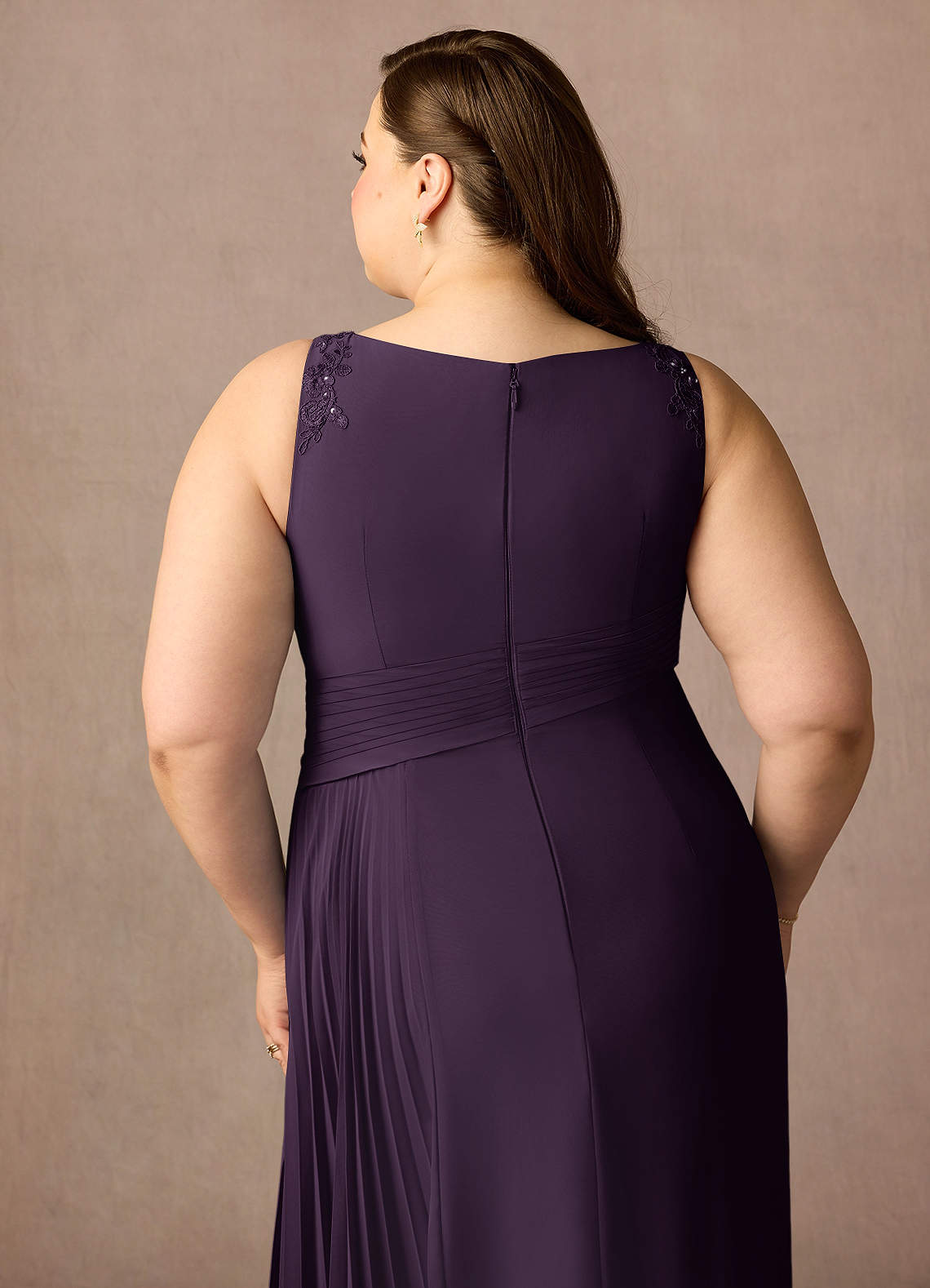 Azazie Galvan Plum A-Line Sequins Chiffon Dress