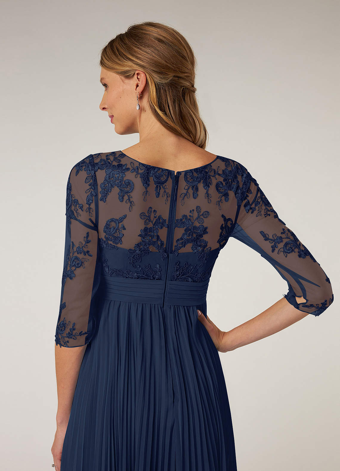 Azazie Tutu Mother of the Bride Dresses Dark Navy A-Line Boatneck Lace Chiffon Dress image9