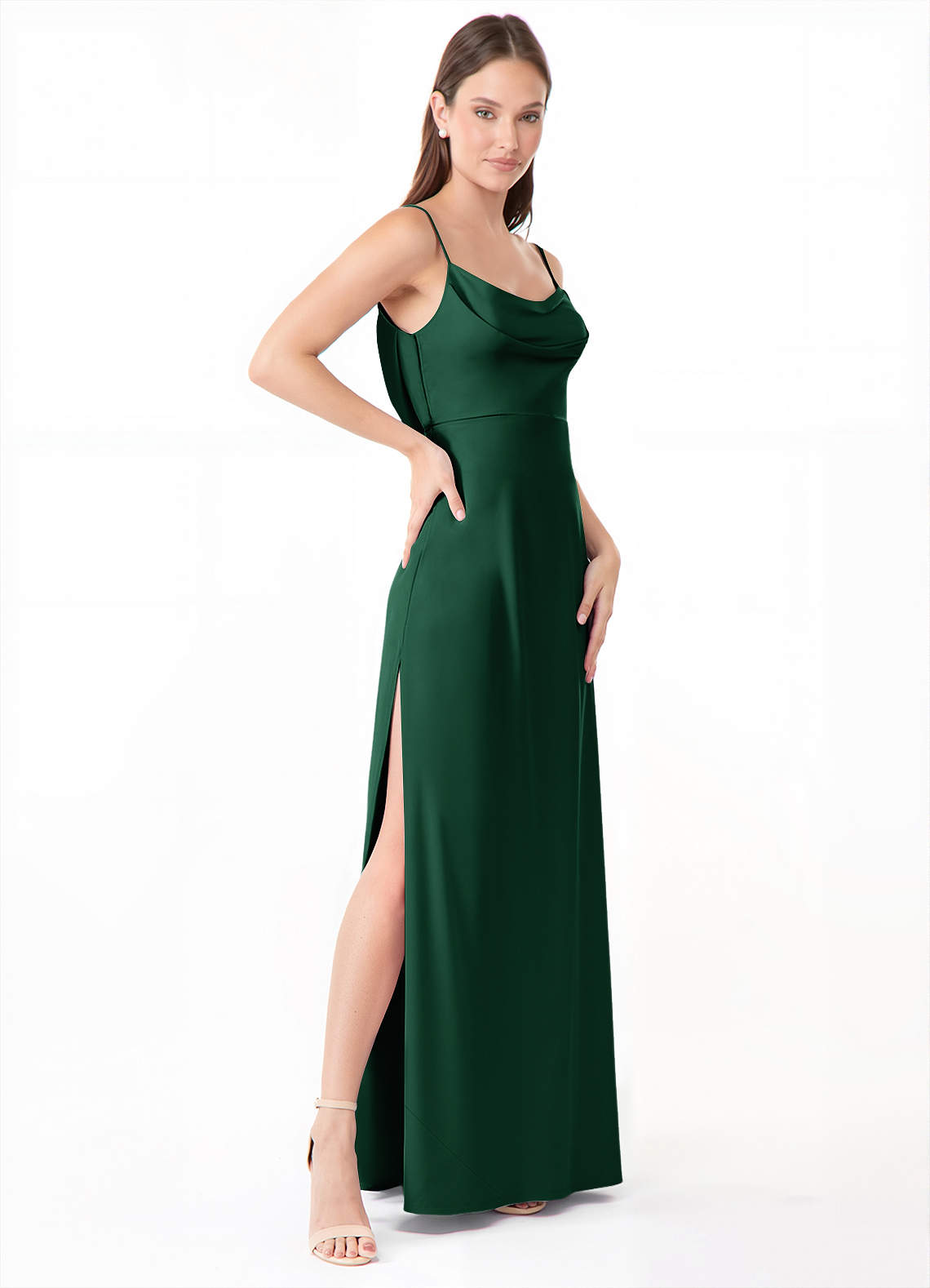 Azazie Alaija Ready to Ship Dark Green Stretch Satin Bridesmaid Dresses | Azazie Azazie Alaija Ready to Ship Dark Green Stretch Satin Bridesmaid Dresses | Azazie