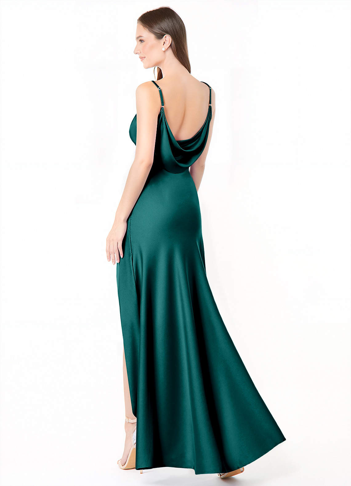 Azazie Alaija Bridesmaid Dresses Peacock Mermaid Side Slit Stretch Satin Dress image1