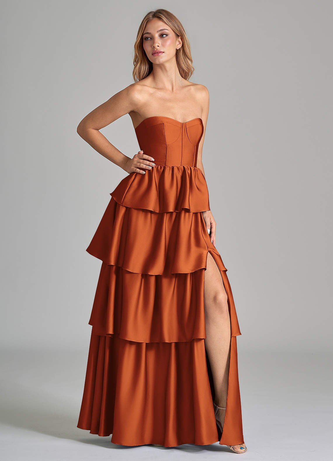Azazie Faye Brautjungfernkleider A-Linie Gestreift Stretch-Satin Kleid Kanel image1