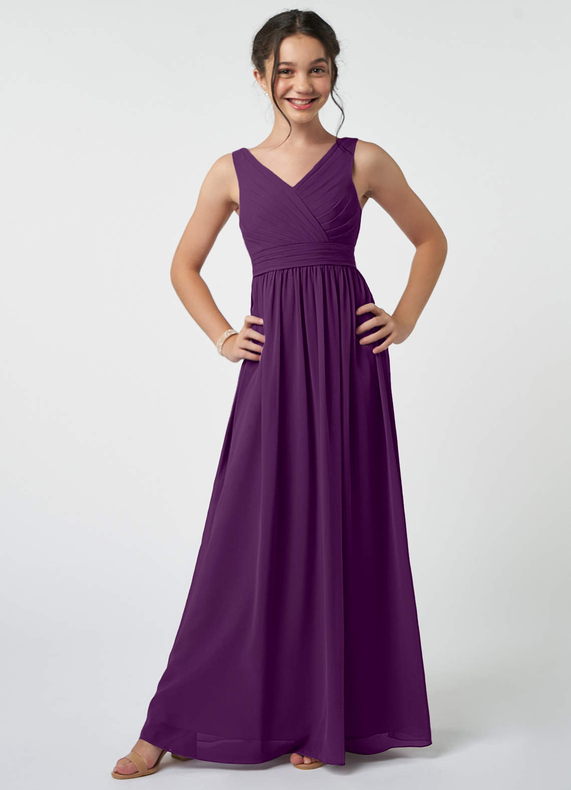 Azazie Kora Junior Grape A-Line Pleated Chiffon Dress image1