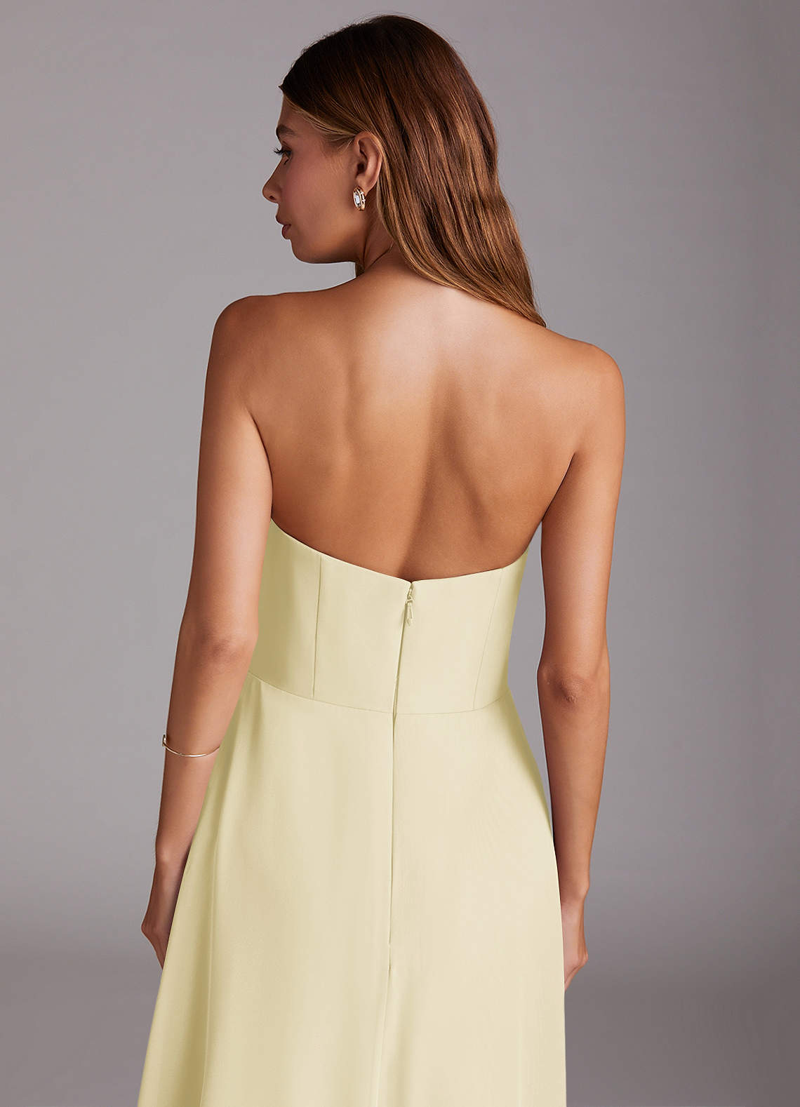 Azazie Wren Brautjungfernkleider A-Linie Schulterfrei Chiffon Kleid Zitronensorbet image7